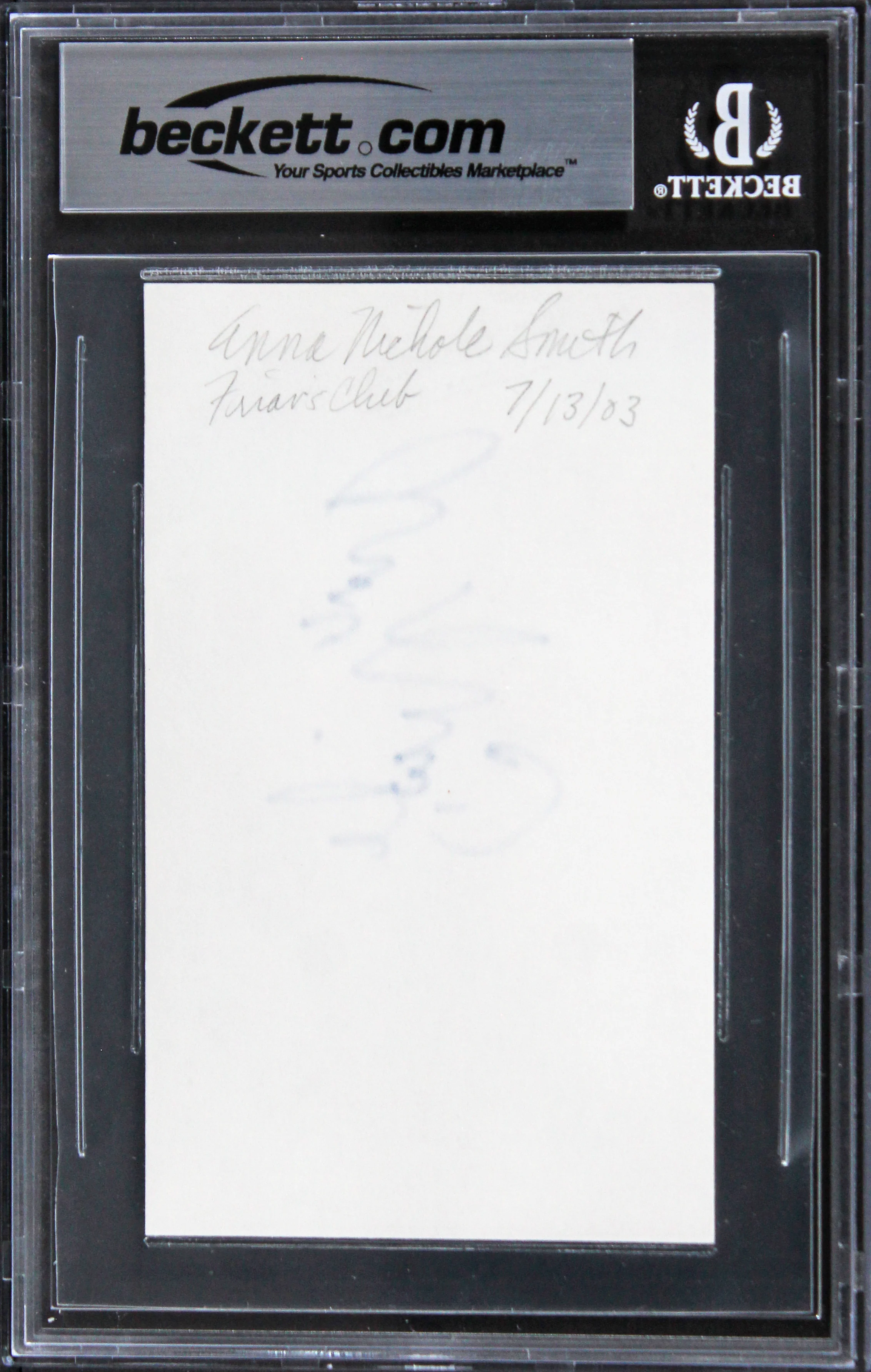 Anna Nicole Smith Playmate Signed 3x5 Index Card Auto Graded Gem 10 BAS Slab 2 - Image 3