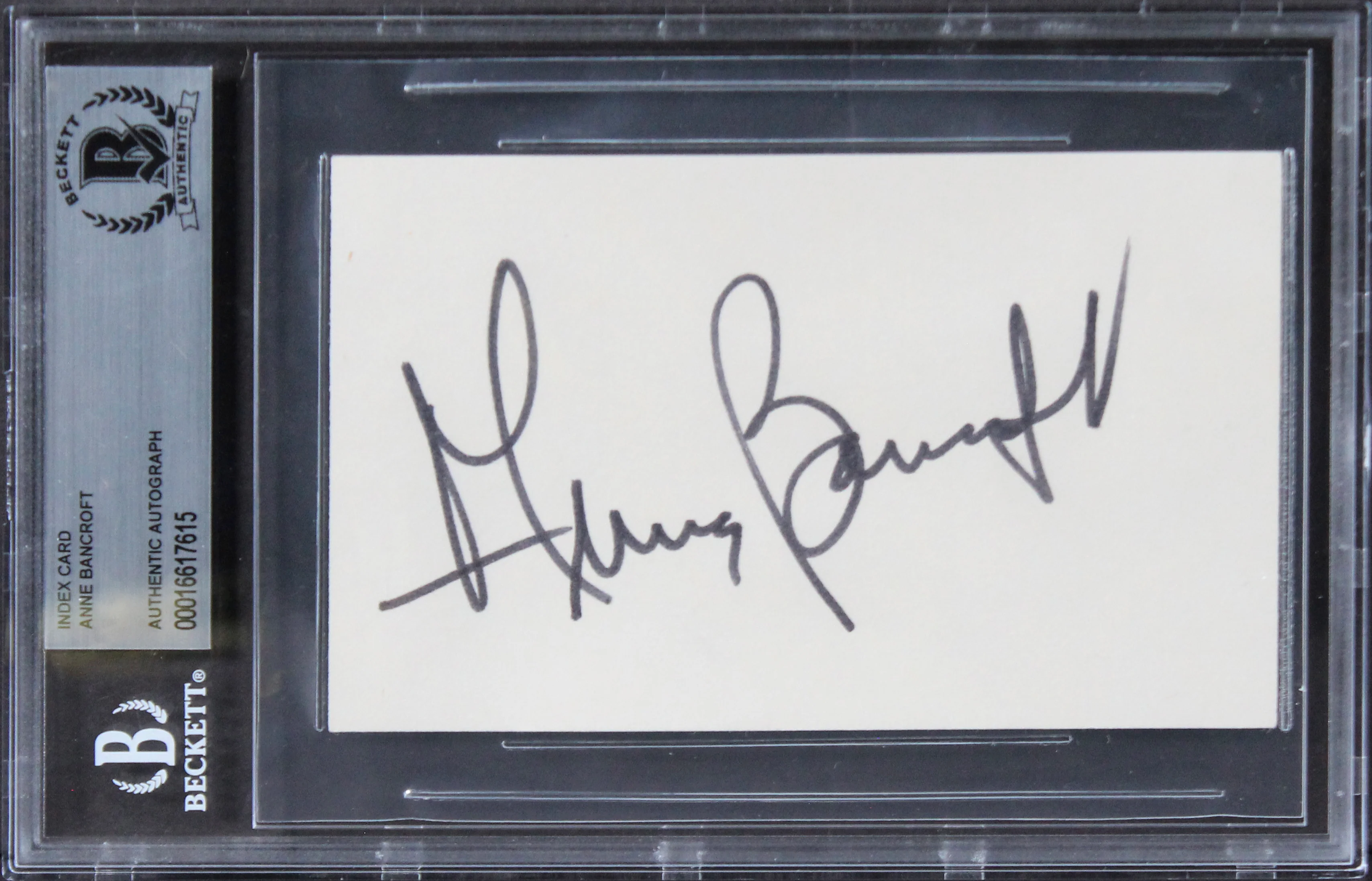 Anne Bancroft The Miracle Worker Authentic Signed 3x5 Index Card BAS Slabbed