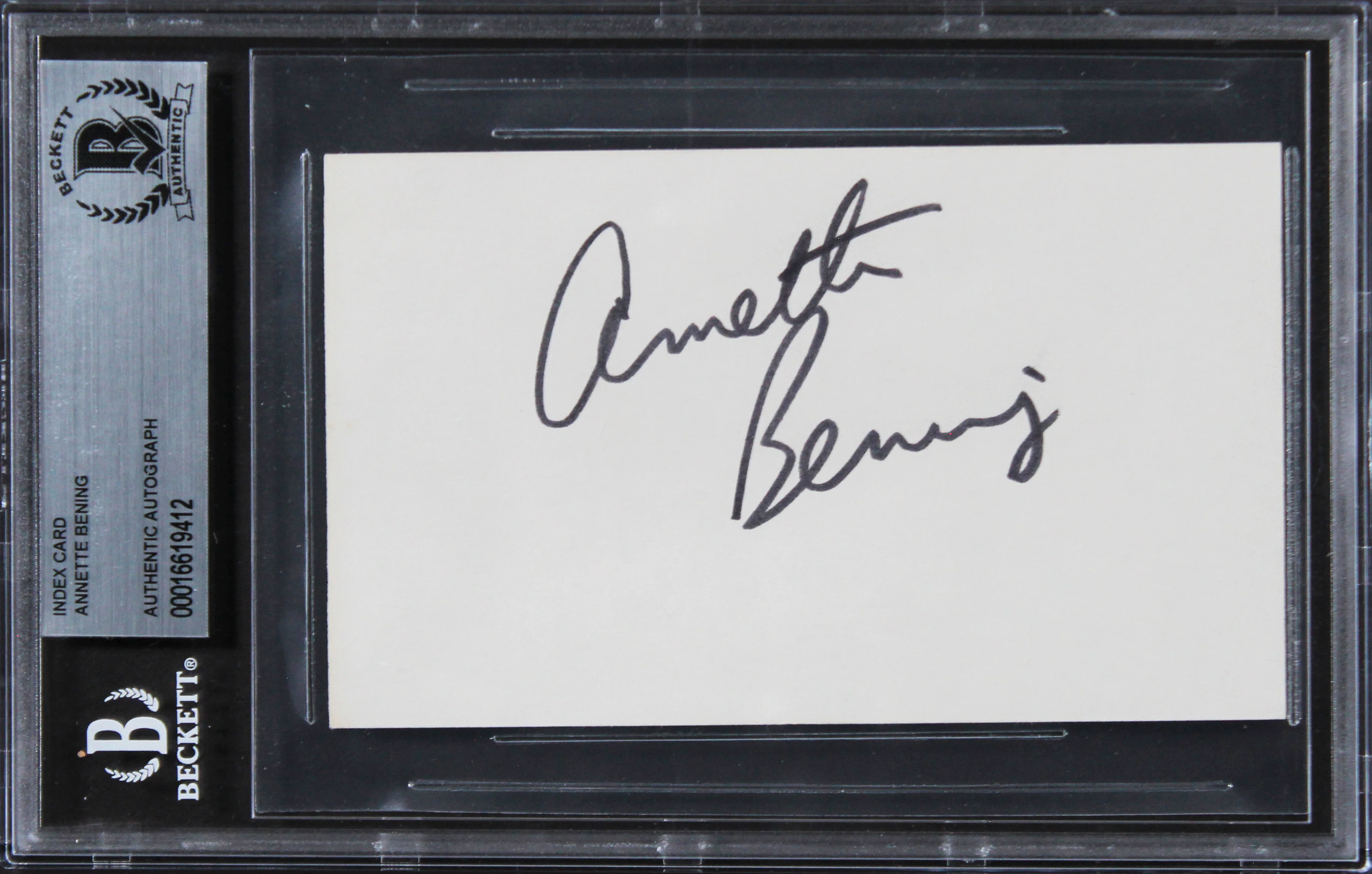 Annette Bening The Grifters Authentic Signed 3x5 Index Card BAS Slabbed - Image 2