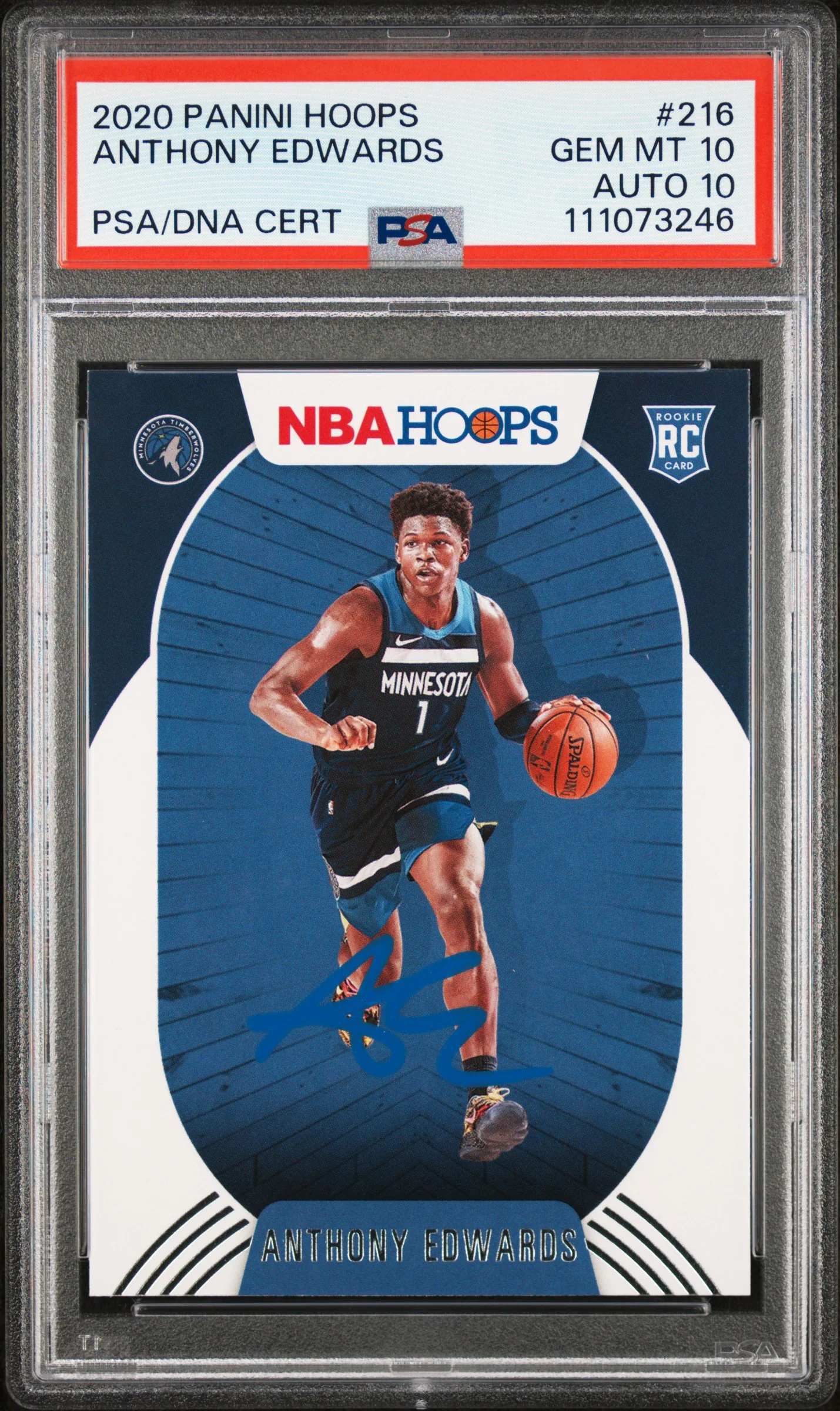 Anthony Edwards Signed 2020 Panini Hoops #216 Rookie Card 10! Auto 10! PSA Slab - Image 2