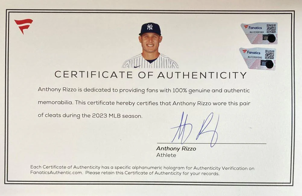 Anthony Rizzo Twice Signed 2023 Game Used Yankees Nike Cleats (2) Fanatics - Image 6