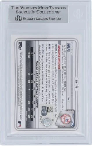 Anthony Volpe Signed 2020 Bowman Draft #BD178 Yankees Rookie Card BAS Witnessed - Image 2