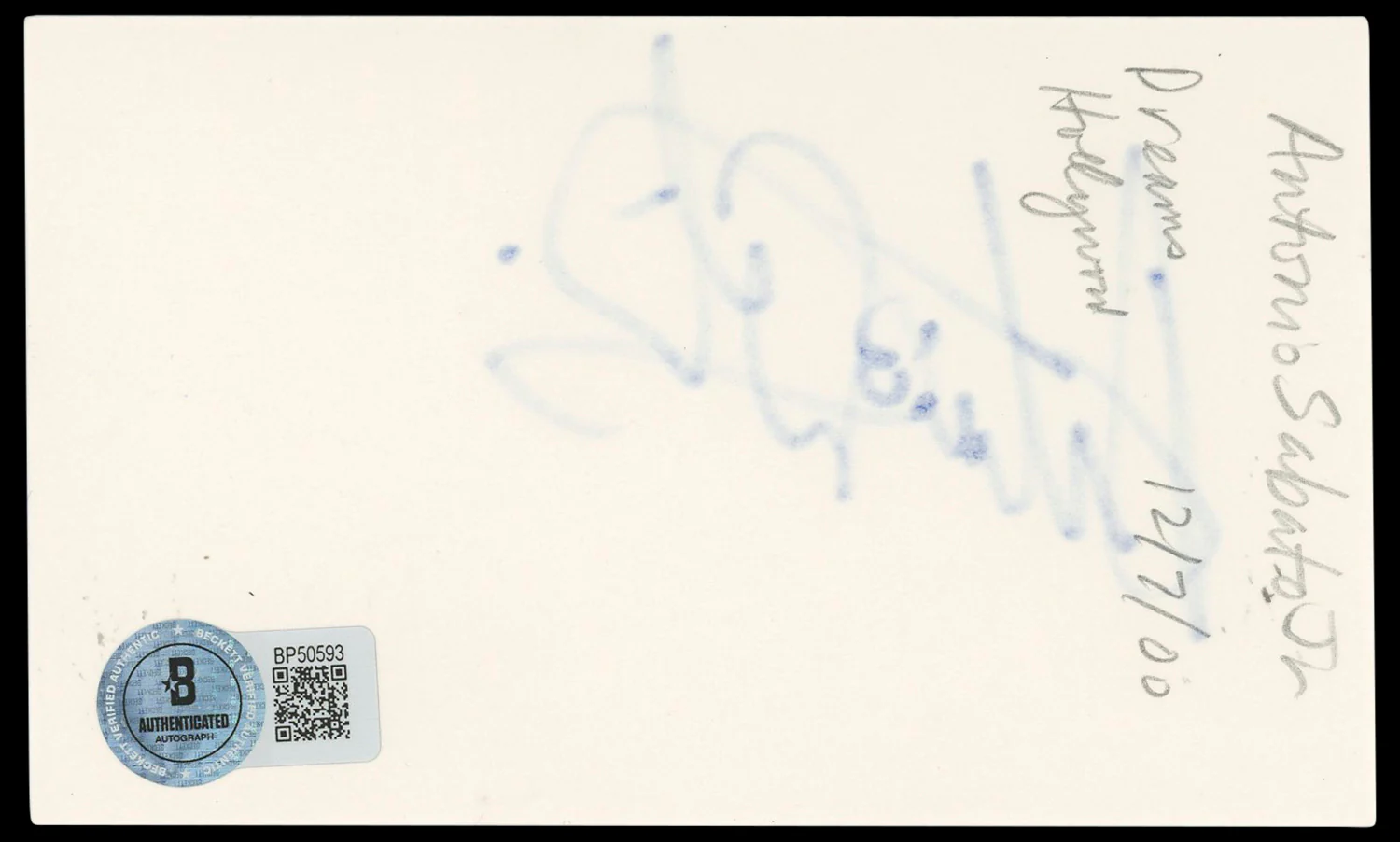 Antonio Sabato Jr. General Hospital Authentic Signed 3x5 Index Card BAS #BP50593 - Image 3