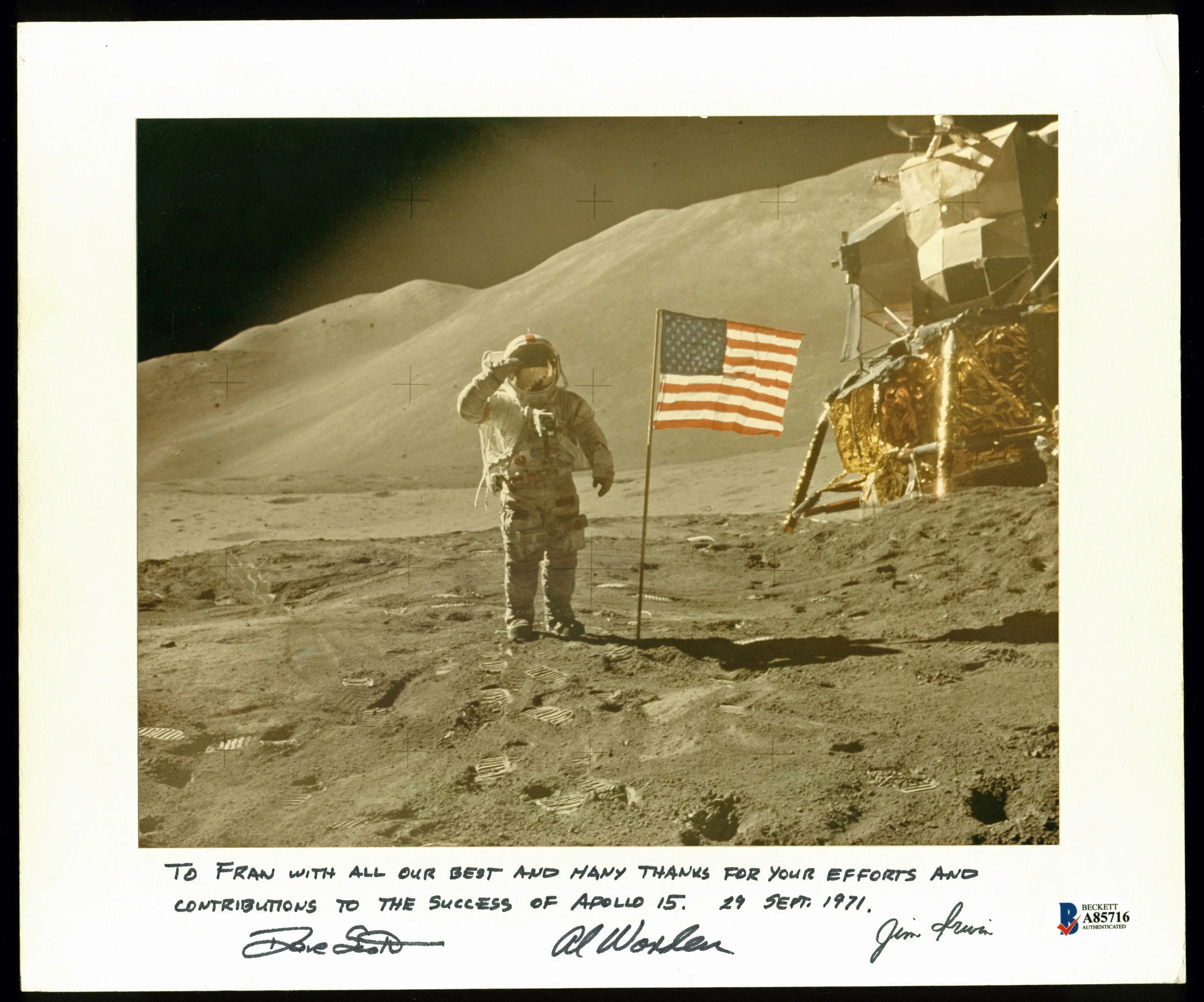 Apollo 15 Crew (3) Scott, Worden & Irwin Signed & Mounted 8x10 Photo BAS #A85716 - Image 2