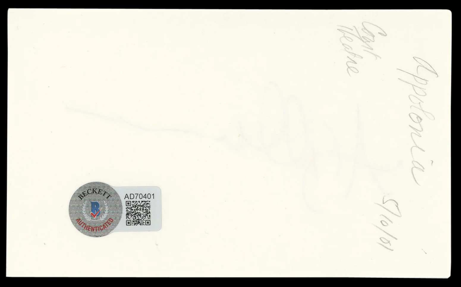 Apollonia Kotero Musician Signed 3x5 Index Card Autographed BAS #AD70401 - Image 3