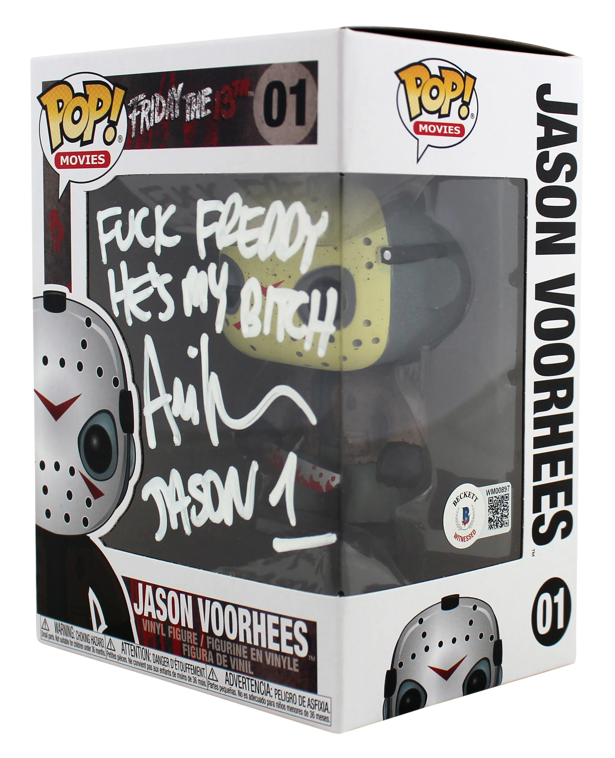 Ari Lehman F' Freddy He's My B**** Signed Funko Pop Vinyl Figure White Sig BAS - Image 3