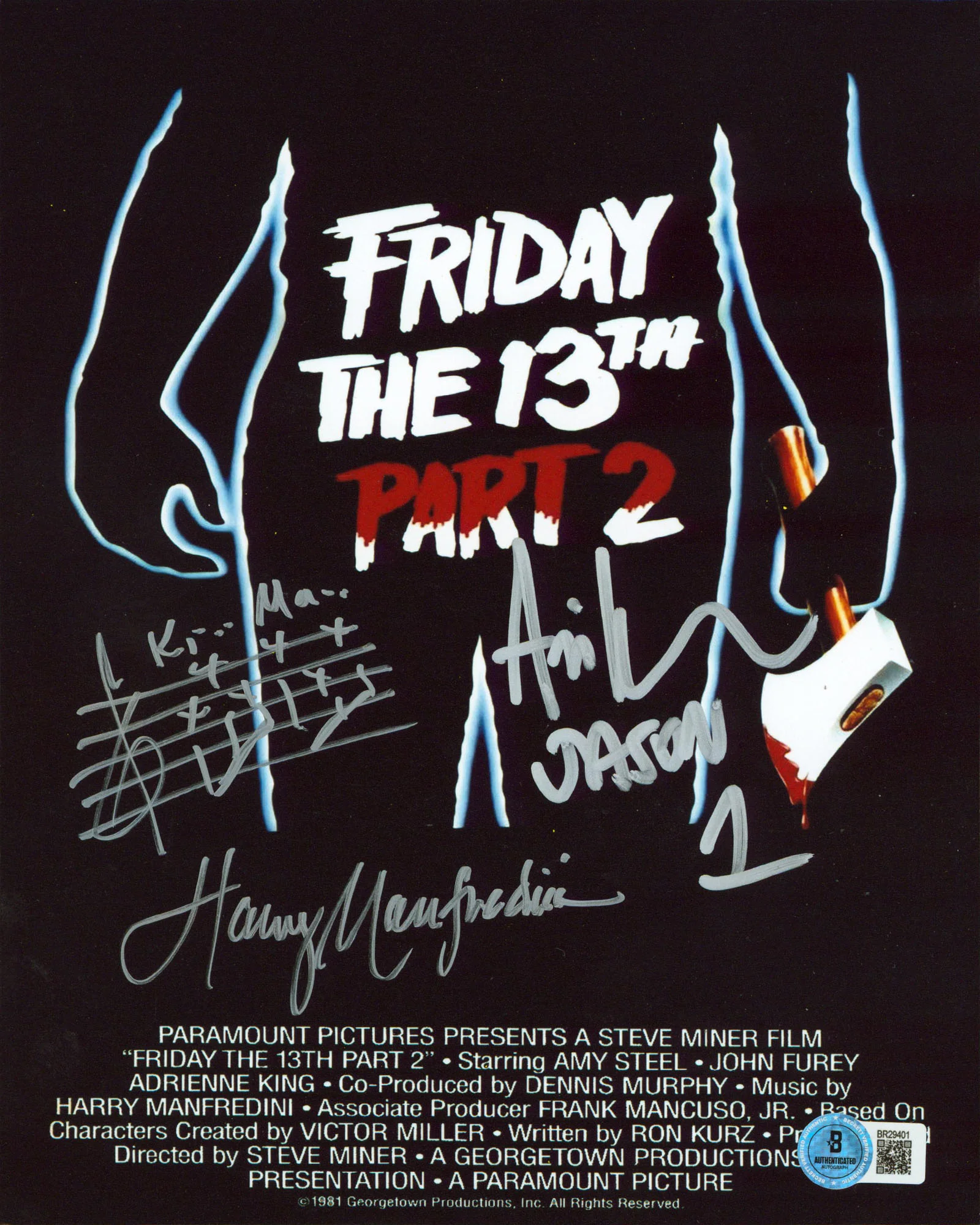 Ari Lehman & Harry Manfredini Friday The 13th Signed 8x10 Photo w/ Sketch BAS 3 - Image 2