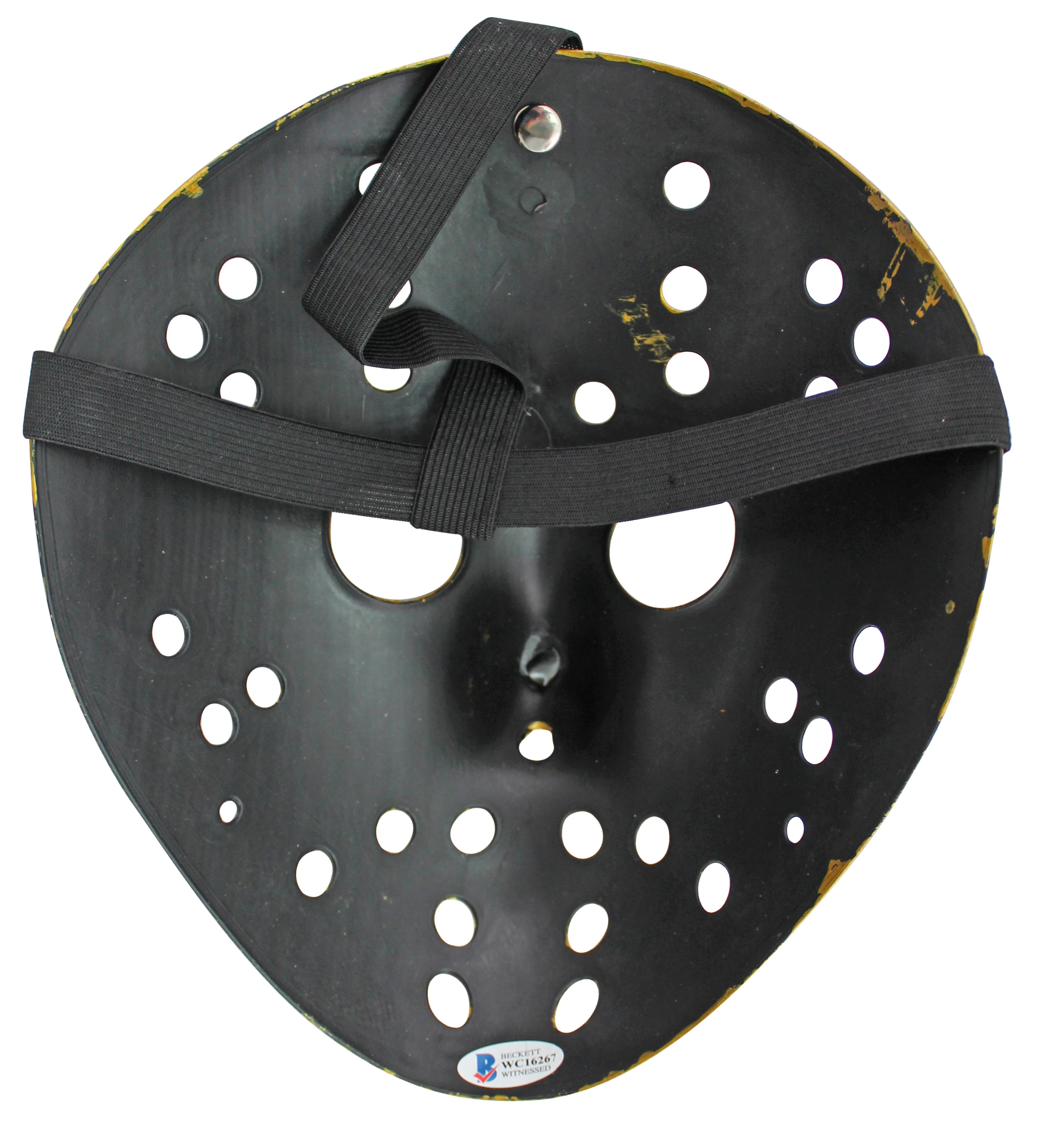 Ari Lehman "Jason > Freddy" Signed Gold Jason Mask w/ Blue Sig BAS Witnessed - Image 3