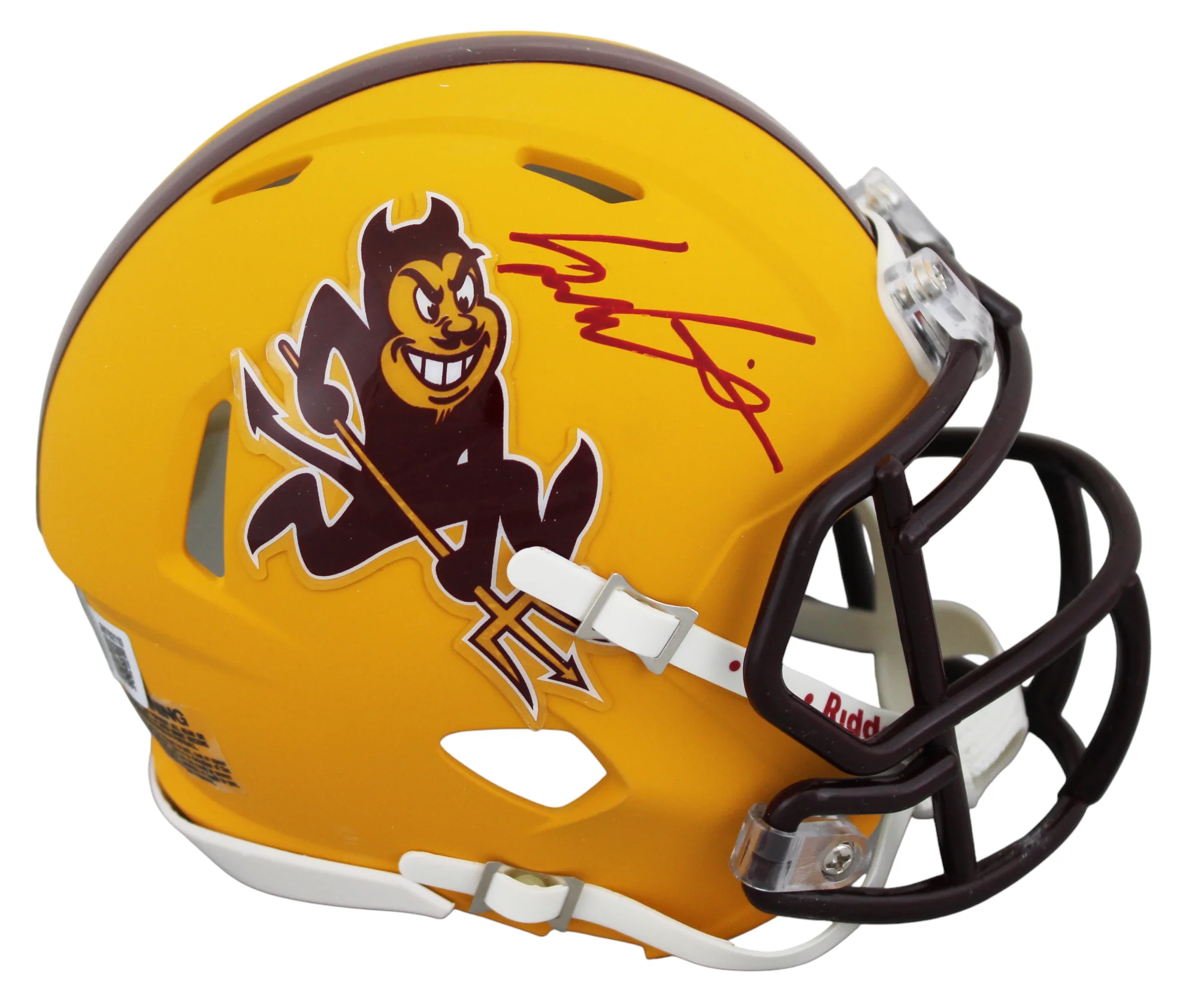 Arizona State Sam Leavitt Signed Sparky Speed Mini Helmet W/ Case BAS Witnessed - Image 3
