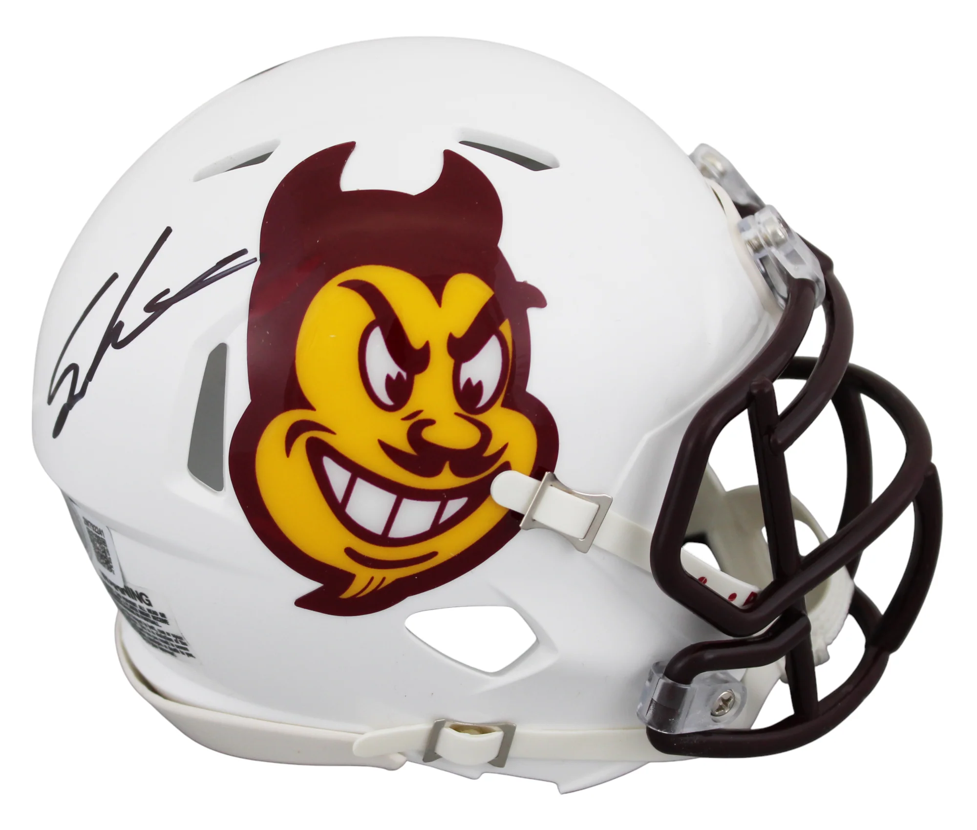 Arizona State Sam Leavitt Signed White Speed Mini Helmet W/ Case BAS Witnessed - Image 3