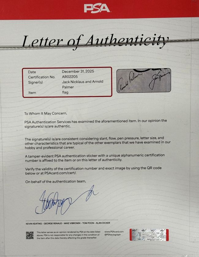 Arnold Palmer Jack Nicklaus Signed Framed King & Bear Golf Flag PSA/DNA LOA - Image 4