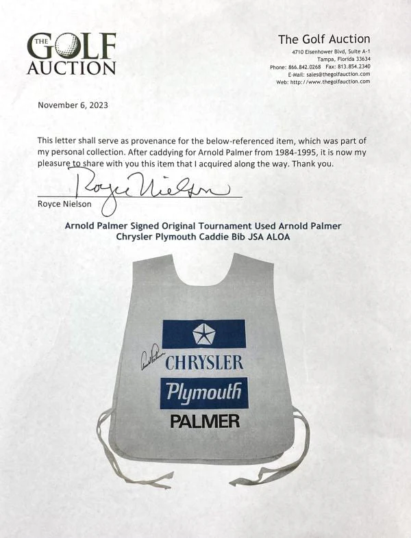 Arnold Palmer Signed PGA Golf Tournament Worn Caddy Bib BAS LOA - Image 4