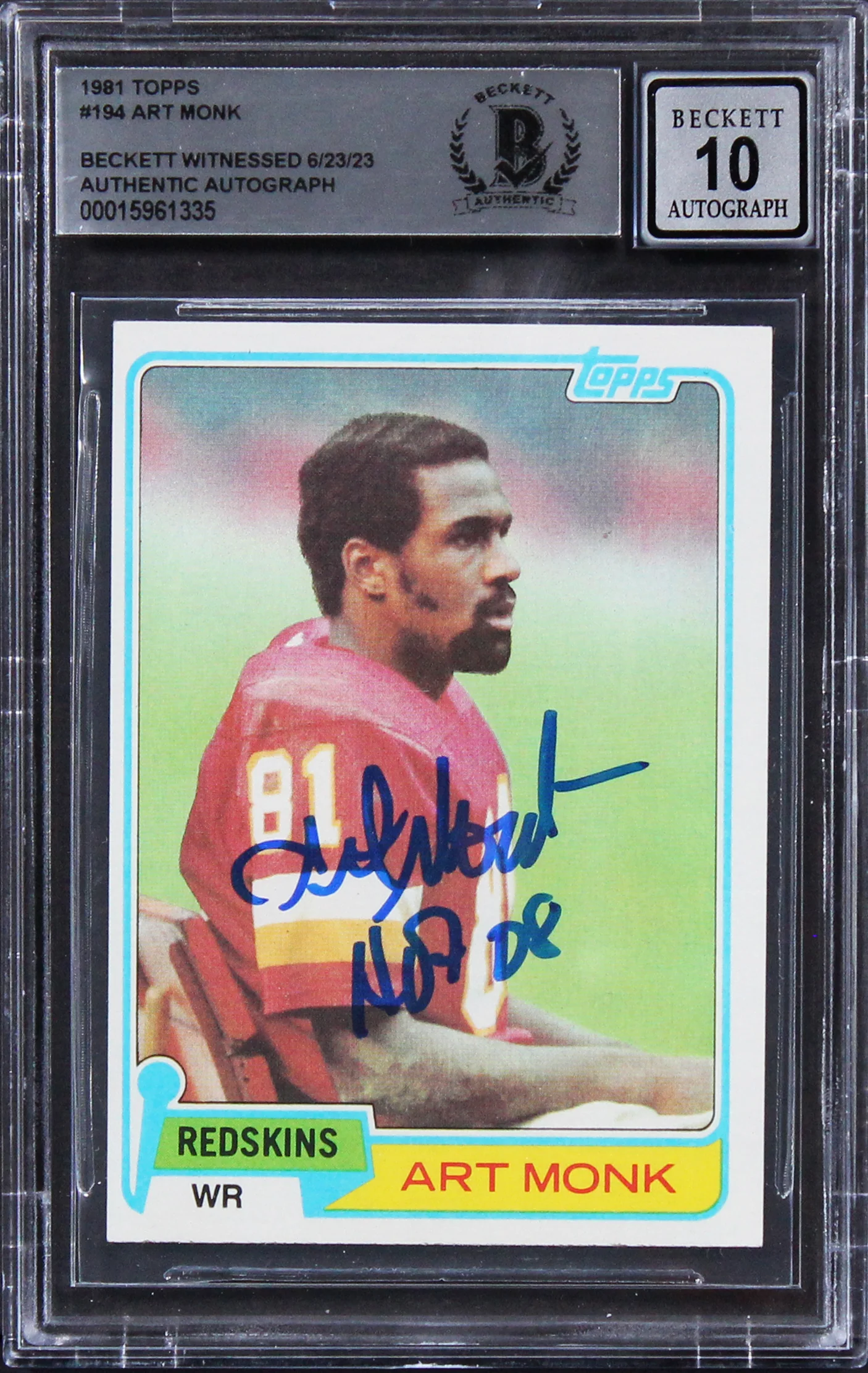 Art Monk "HOF 08" Signed 1981 Topps #194 Rookie Card Auto 10! BAS Slabbed - Image 2