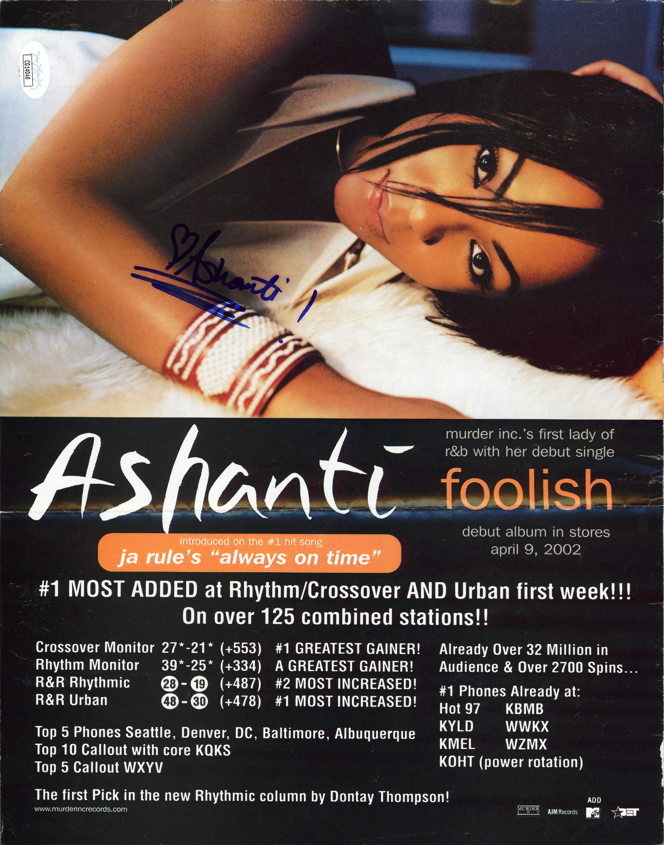 Ashanti Authentic Signed 10.75x 14.75 Promotional Poster JSA #CG14040 - Image 2