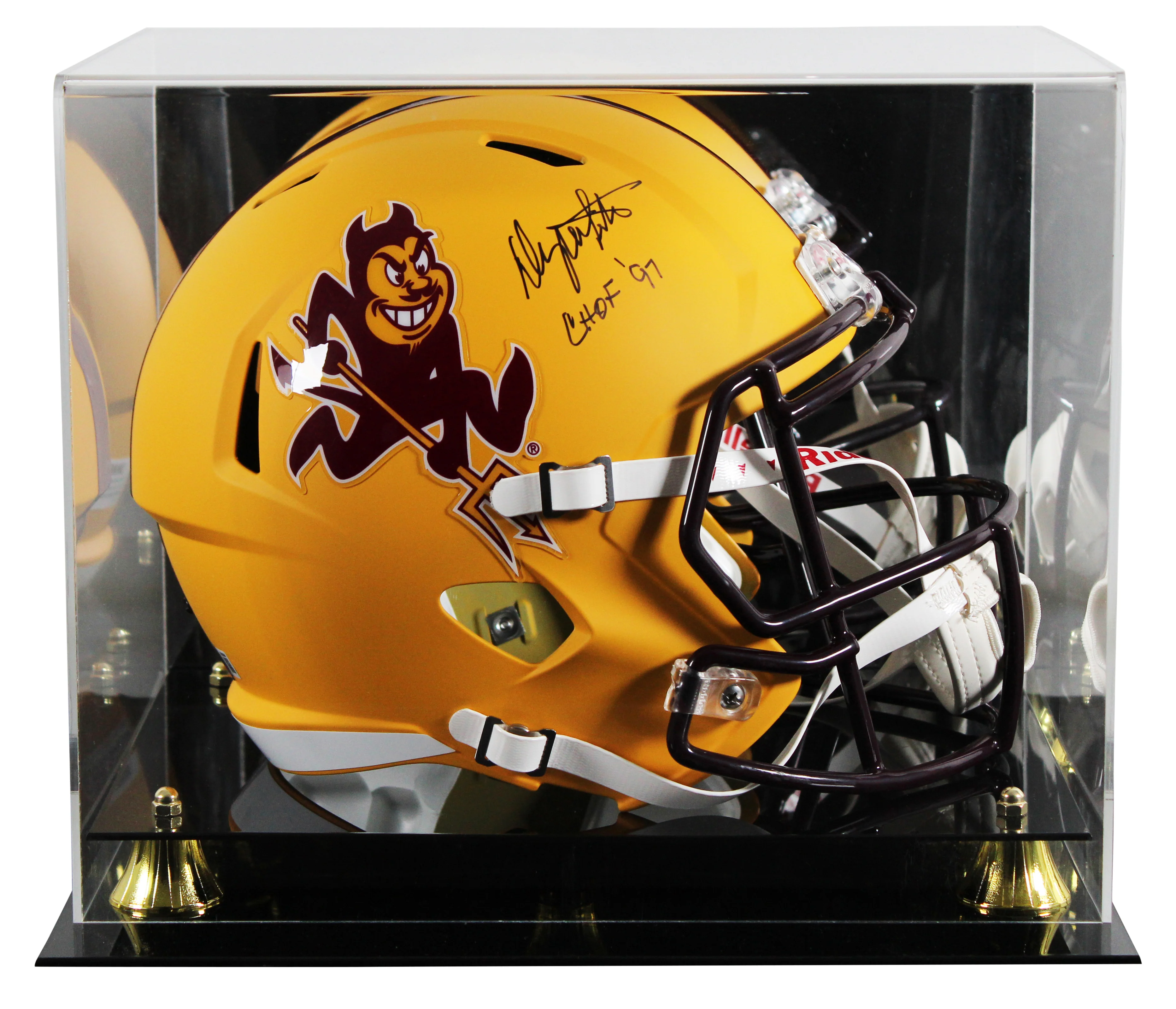 ASU Danny White "CHOF '97" Signed Yellow Sparky F/S Speed Rep Helmet W/ Case BAS - Image 2