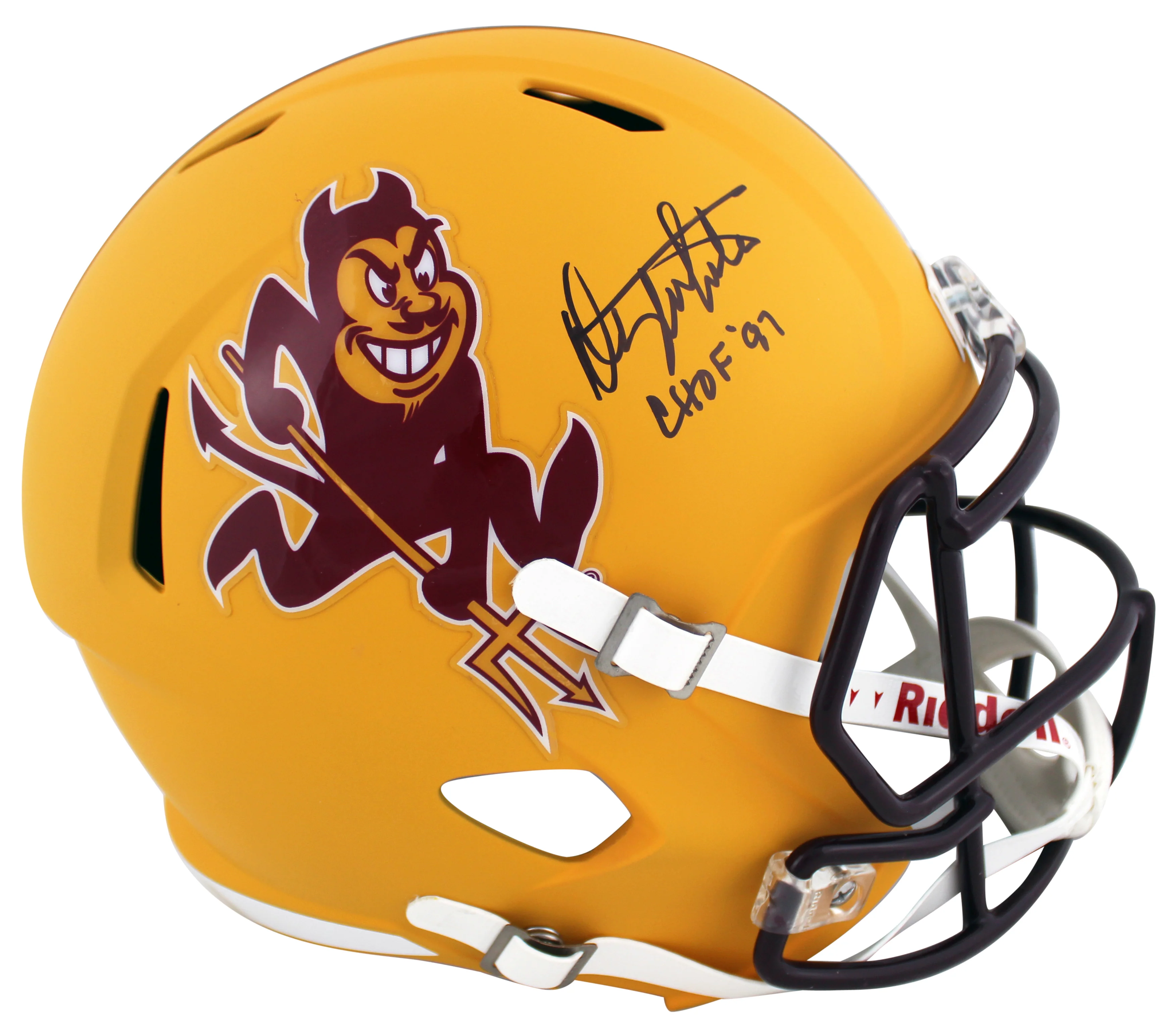 ASU Danny White "CHOF '97" Signed Yellow Sparky F/S Speed Rep Helmet W/ Case BAS - Image 3