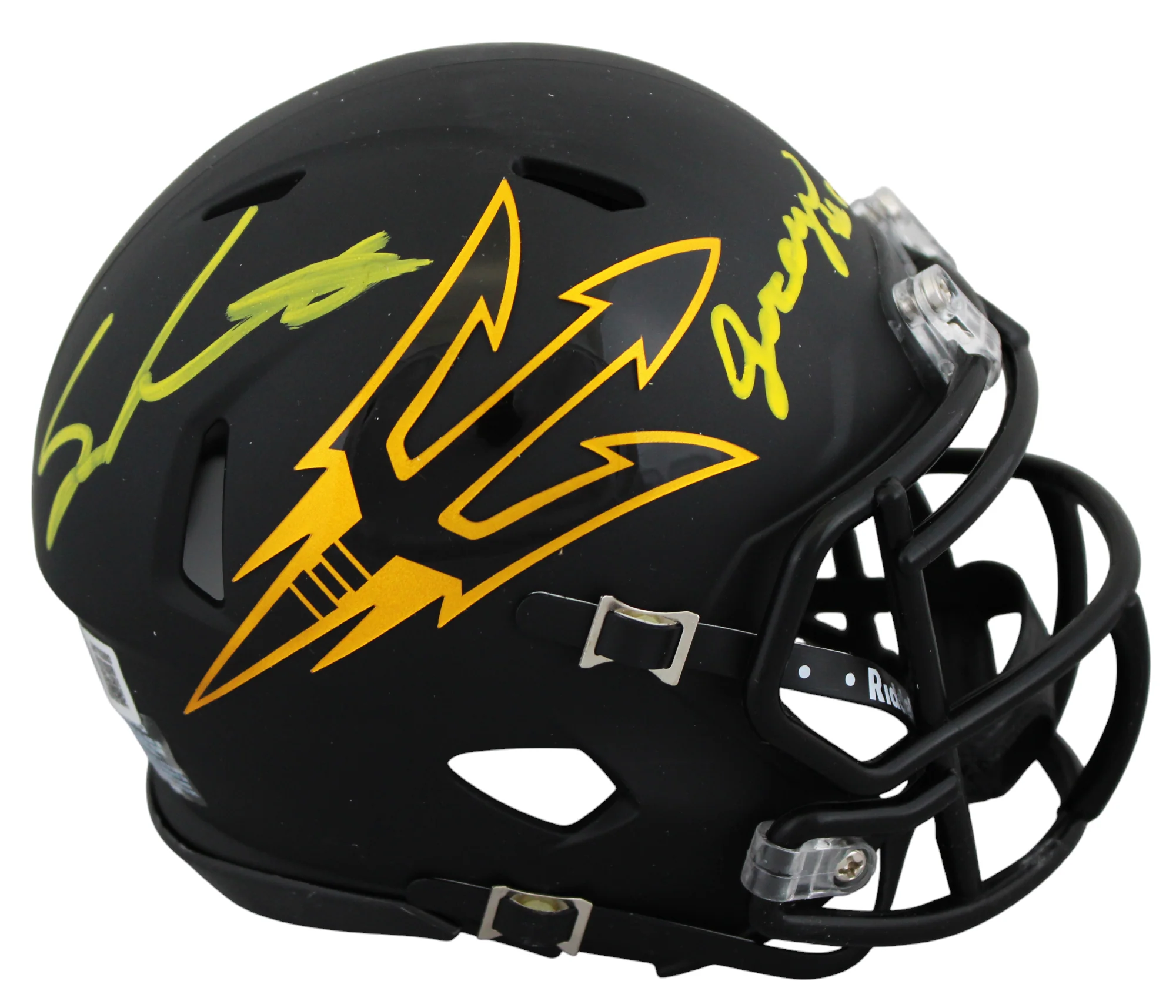 ASU Sam Leavitt & Jordyn Tyson Signed Black Speed Mini Helmet W/ Case BAS Wit - Image 3