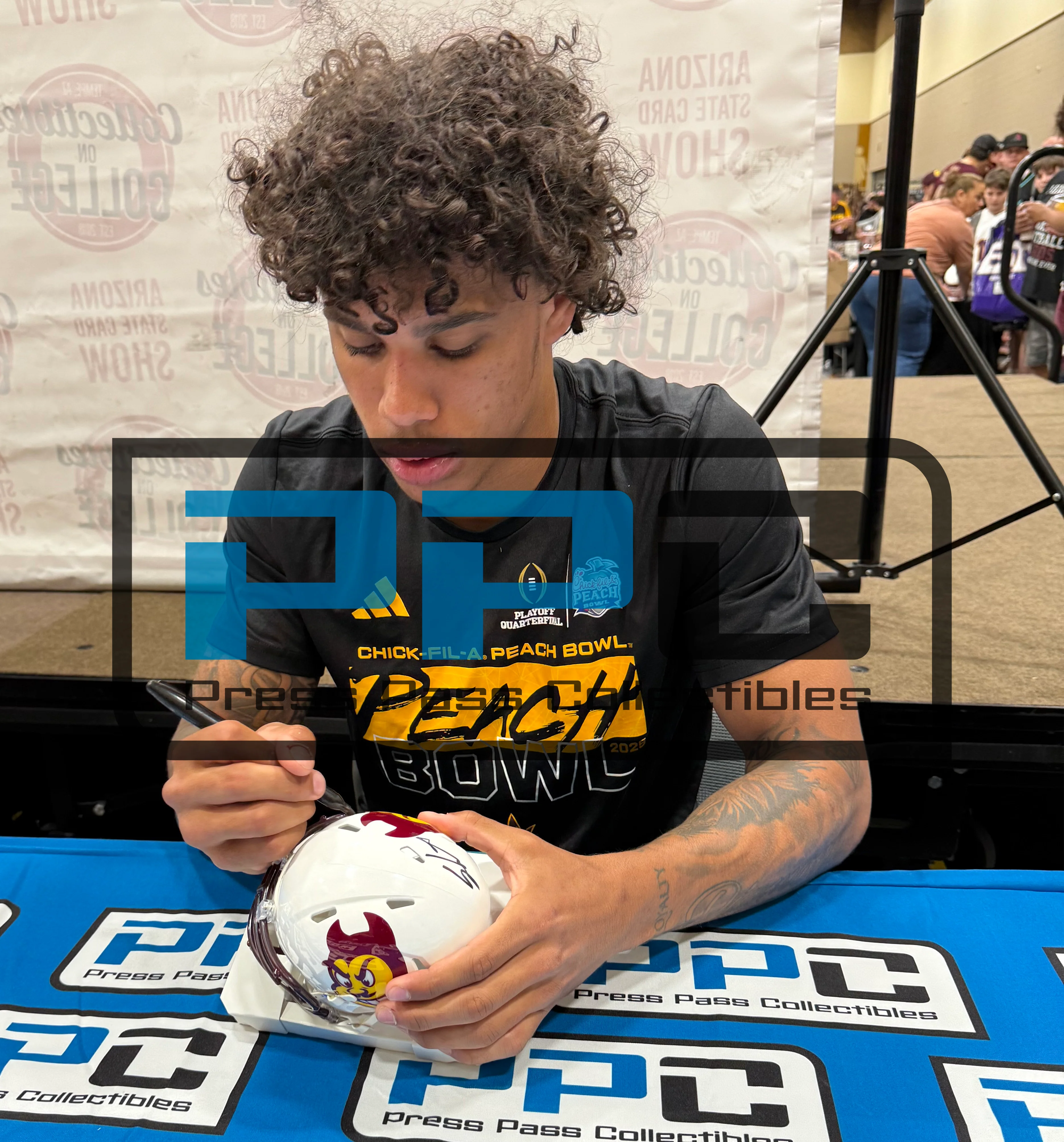 ASU Sam Leavitt & Jordyn Tyson Signed Gold Speed Mini Helmet BAS Witnessed - Image 5