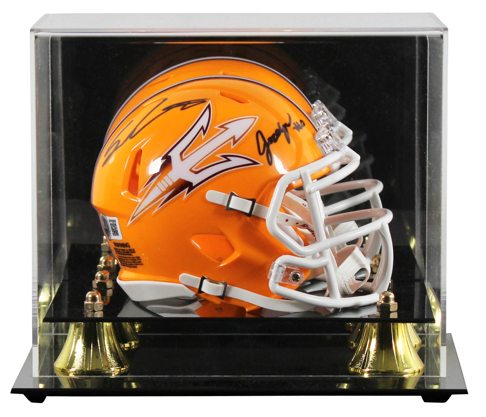 ASU Sam Leavitt & Jordyn Tyson Signed Gold Speed Mini Helmet W/ Case BAS Witness - Image 2