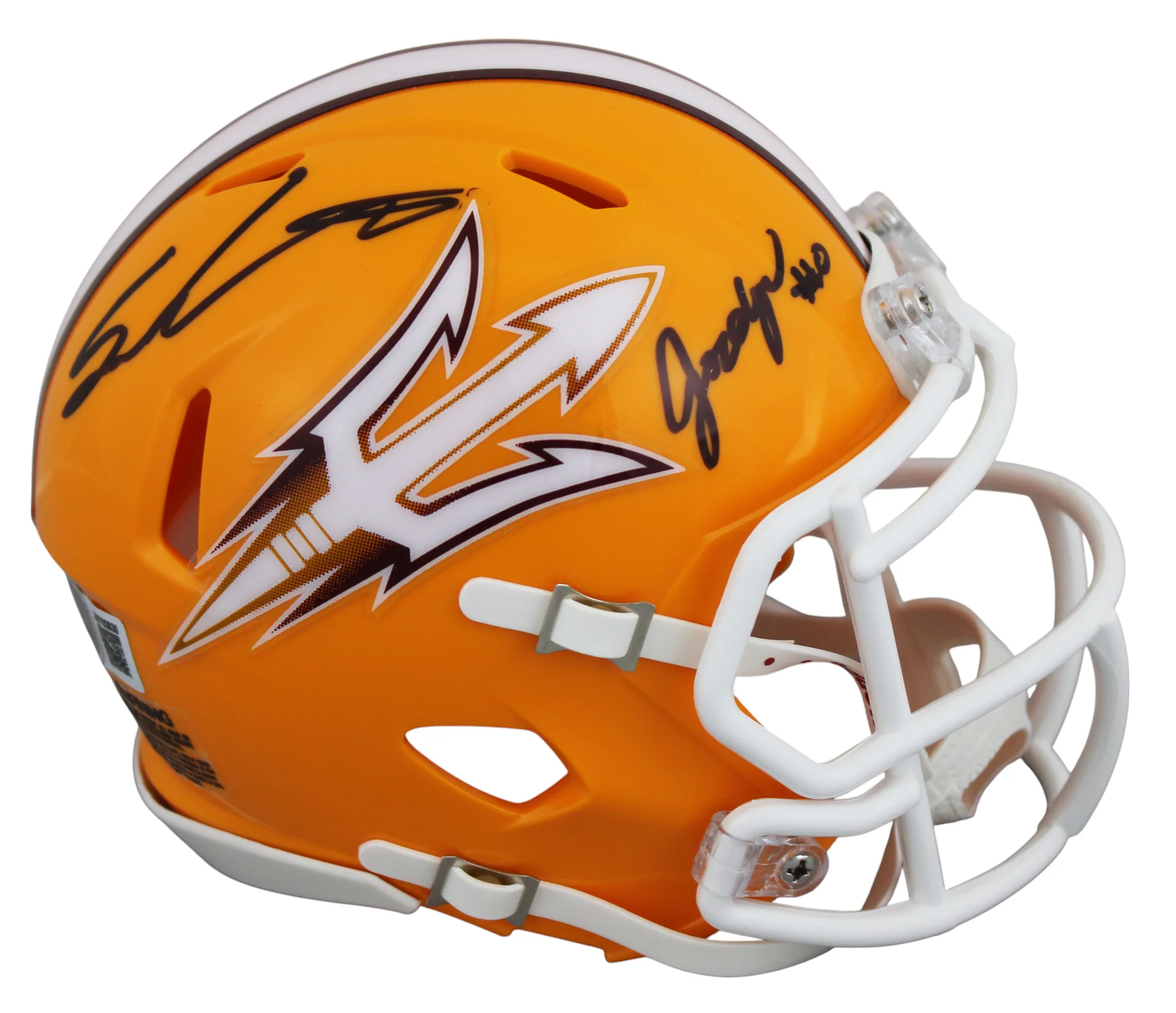 ASU Sam Leavitt & Jordyn Tyson Signed Gold Speed Mini Helmet W/ Case BAS Witness - Image 3