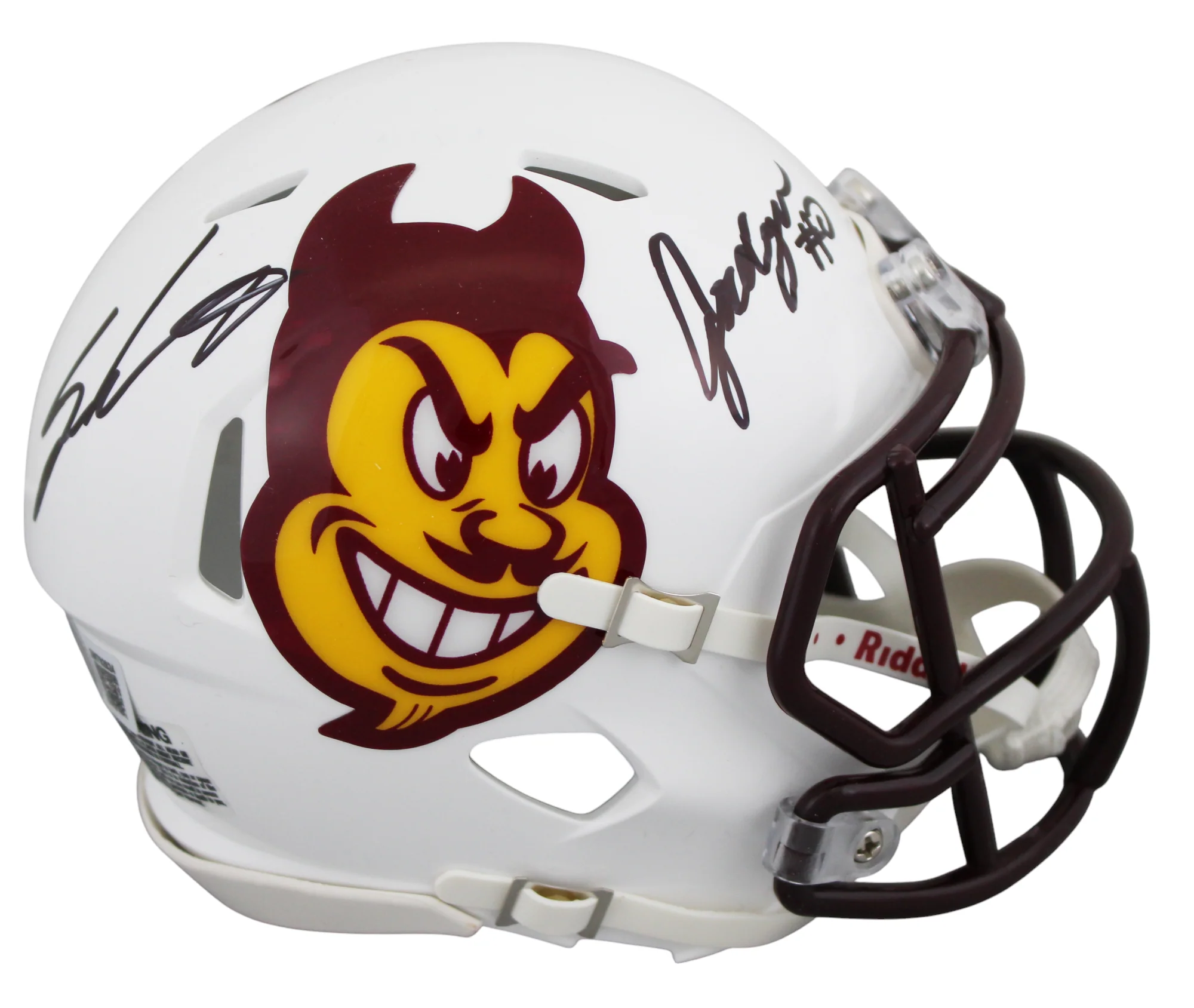 ASU Sam Leavitt & Jordyn Tyson Signed White Speed Mini Helmet BAS Witnessed - Image 2