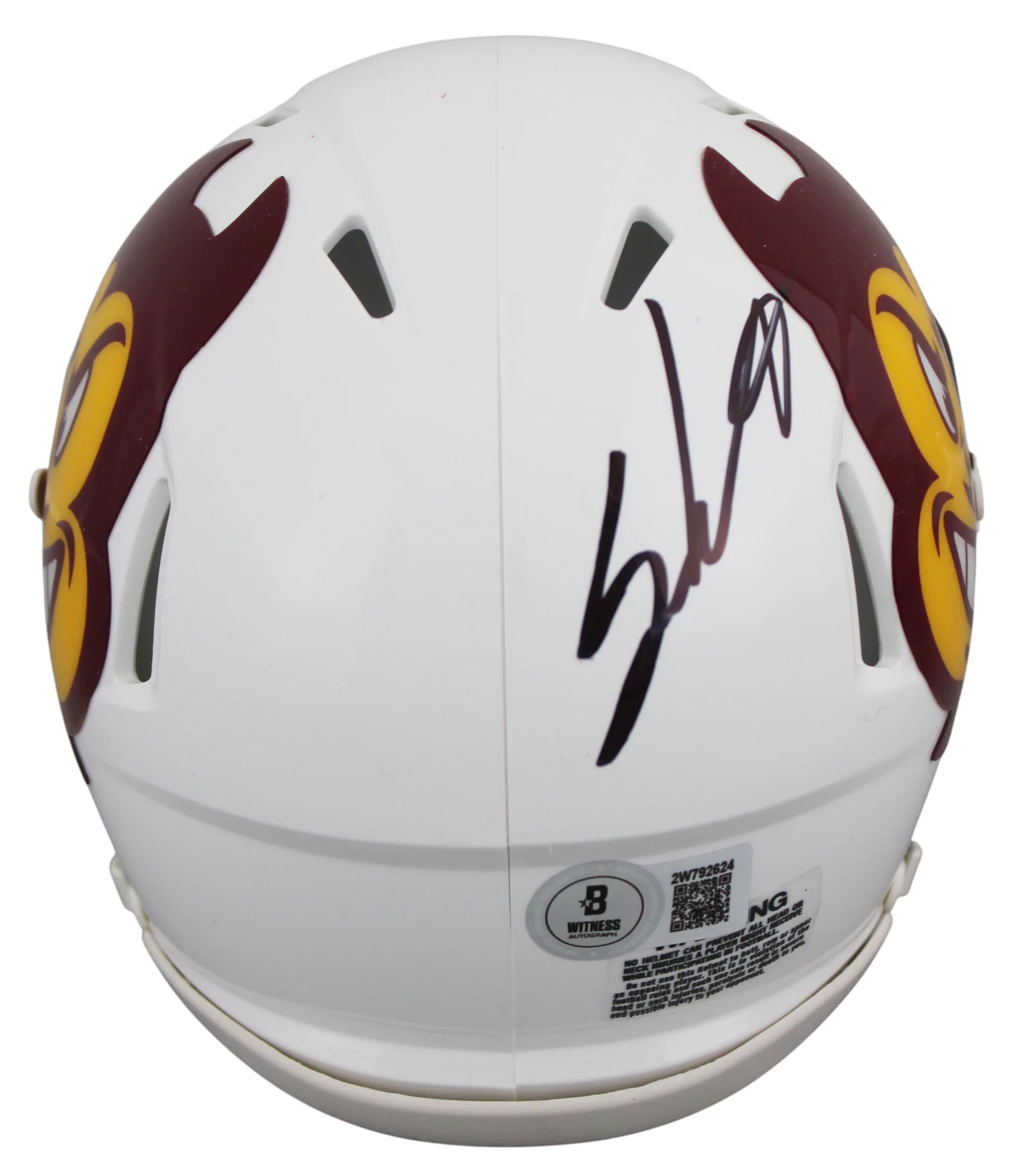 ASU Sam Leavitt & Jordyn Tyson Signed White Speed Mini Helmet W/ Case BAS Wit - Image 4