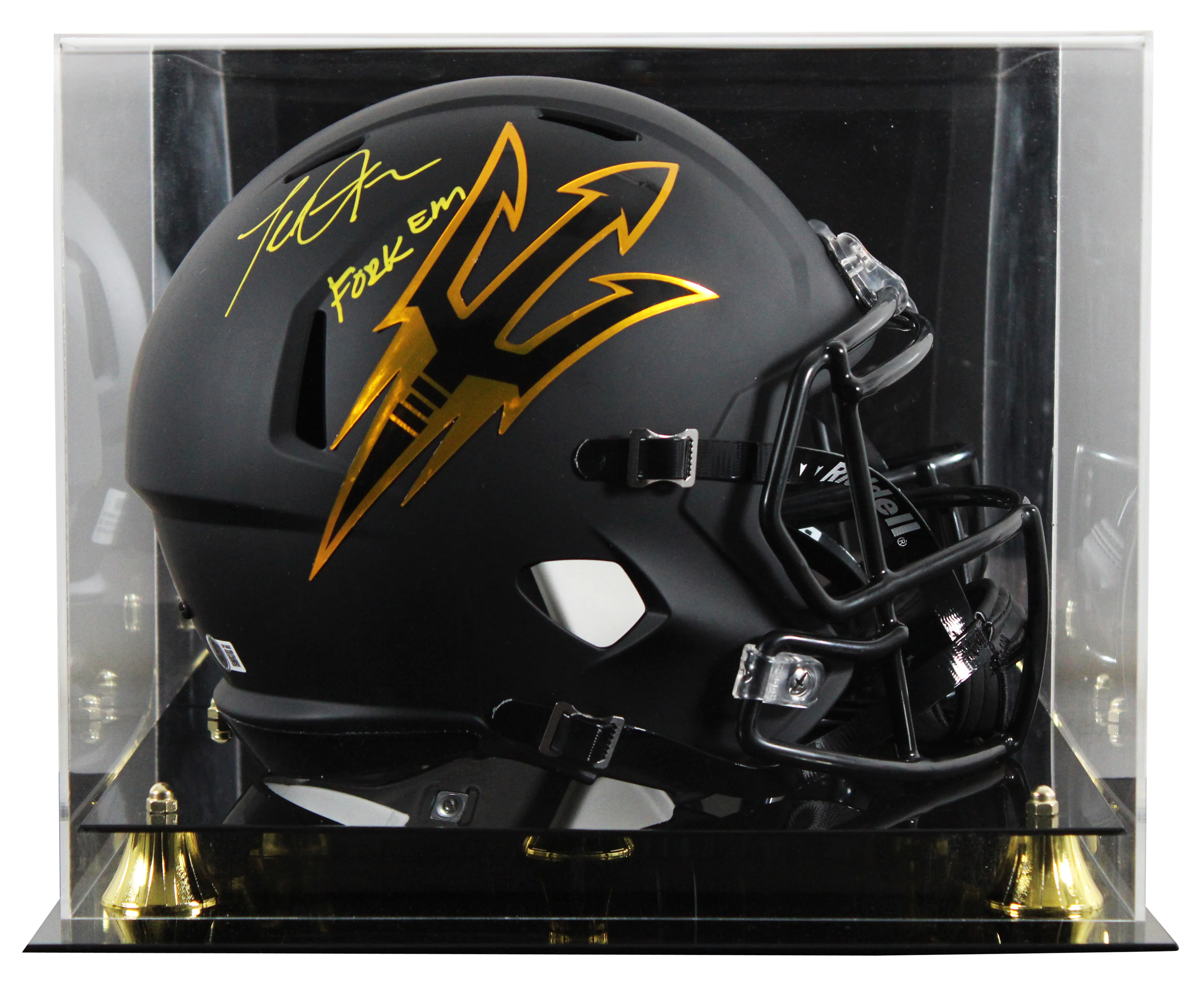 ASU Terrell Suggs "Fork Em" Signed Black F/S Speed Rep Helmet W/ Case BAS Wit - Image 2