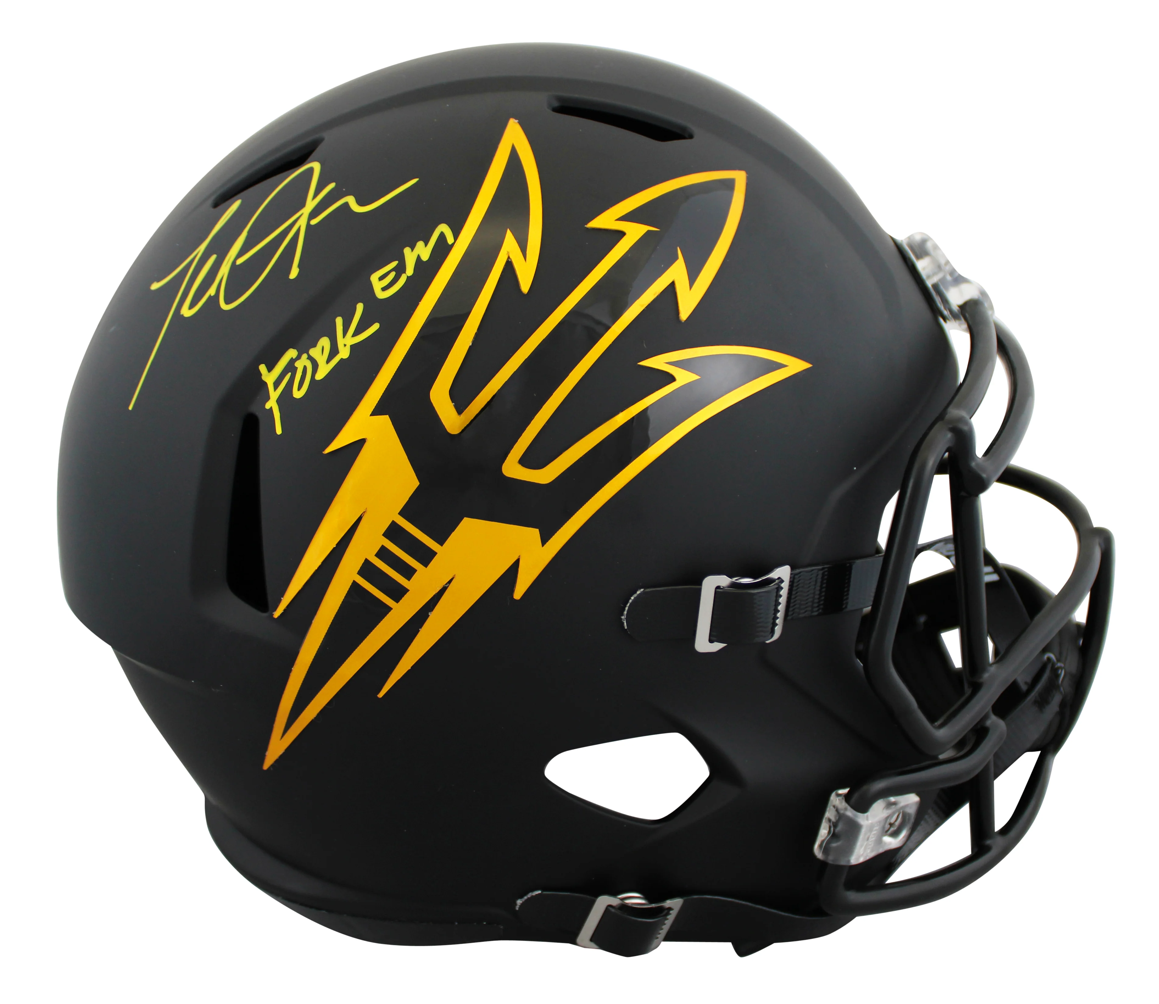 ASU Terrell Suggs "Fork Em" Signed Black F/S Speed Rep Helmet W/ Case BAS Wit - Image 3