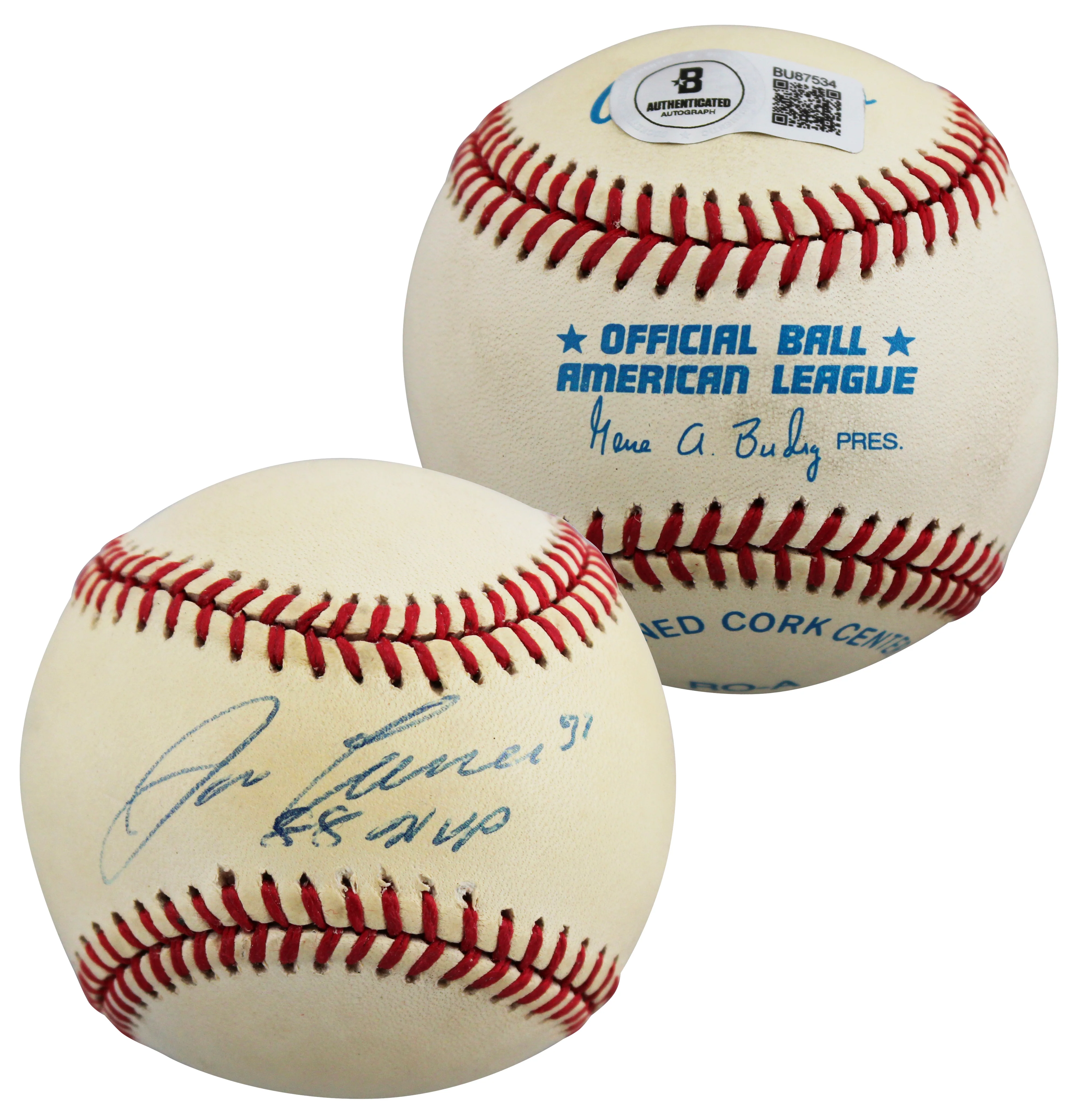 Athletics Jose Canseco "88 MVP" Signed Gene Budig OAL Baseball BAS #BU87534 - Image 2