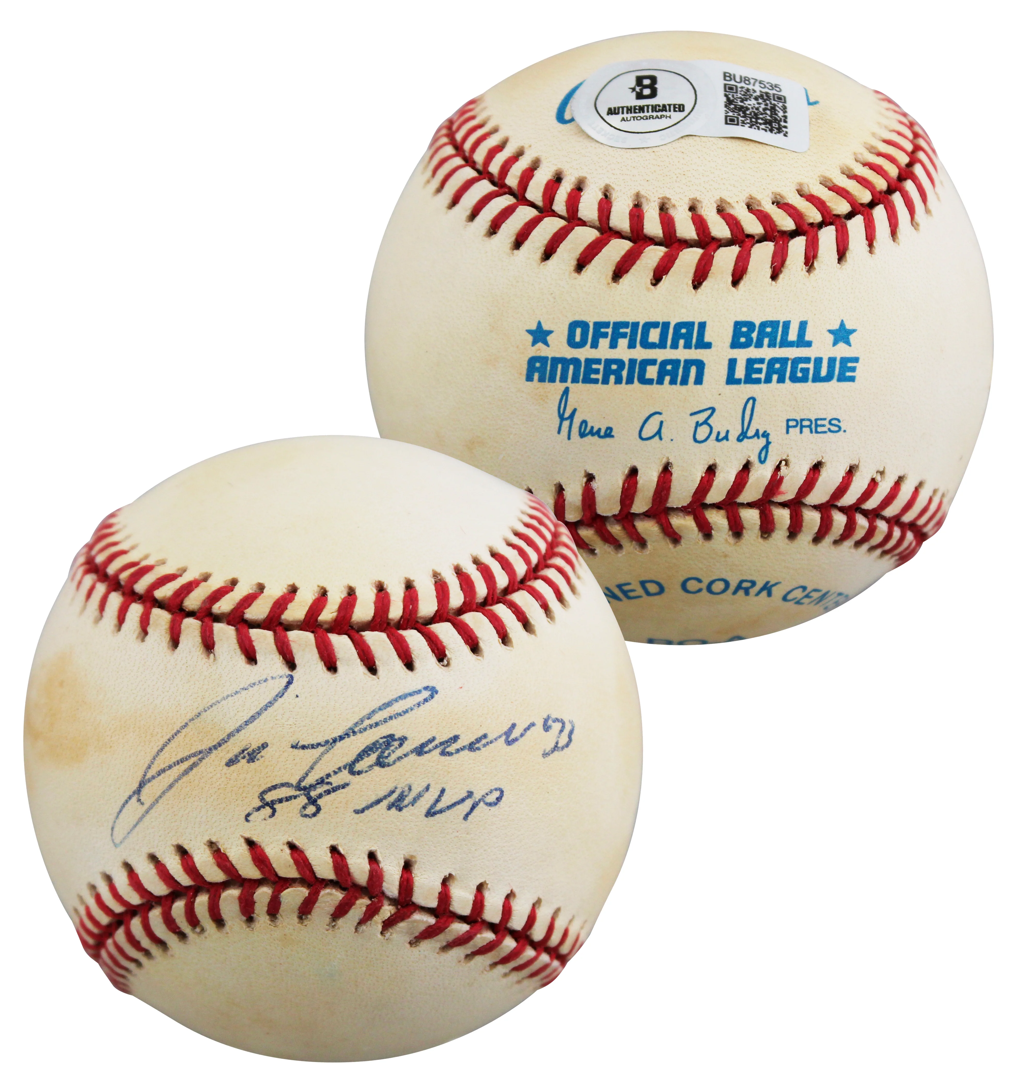 Athletics Jose Canseco "88 MVP" Signed Gene Budig OAL Baseball BAS #BU87535 - Image 2