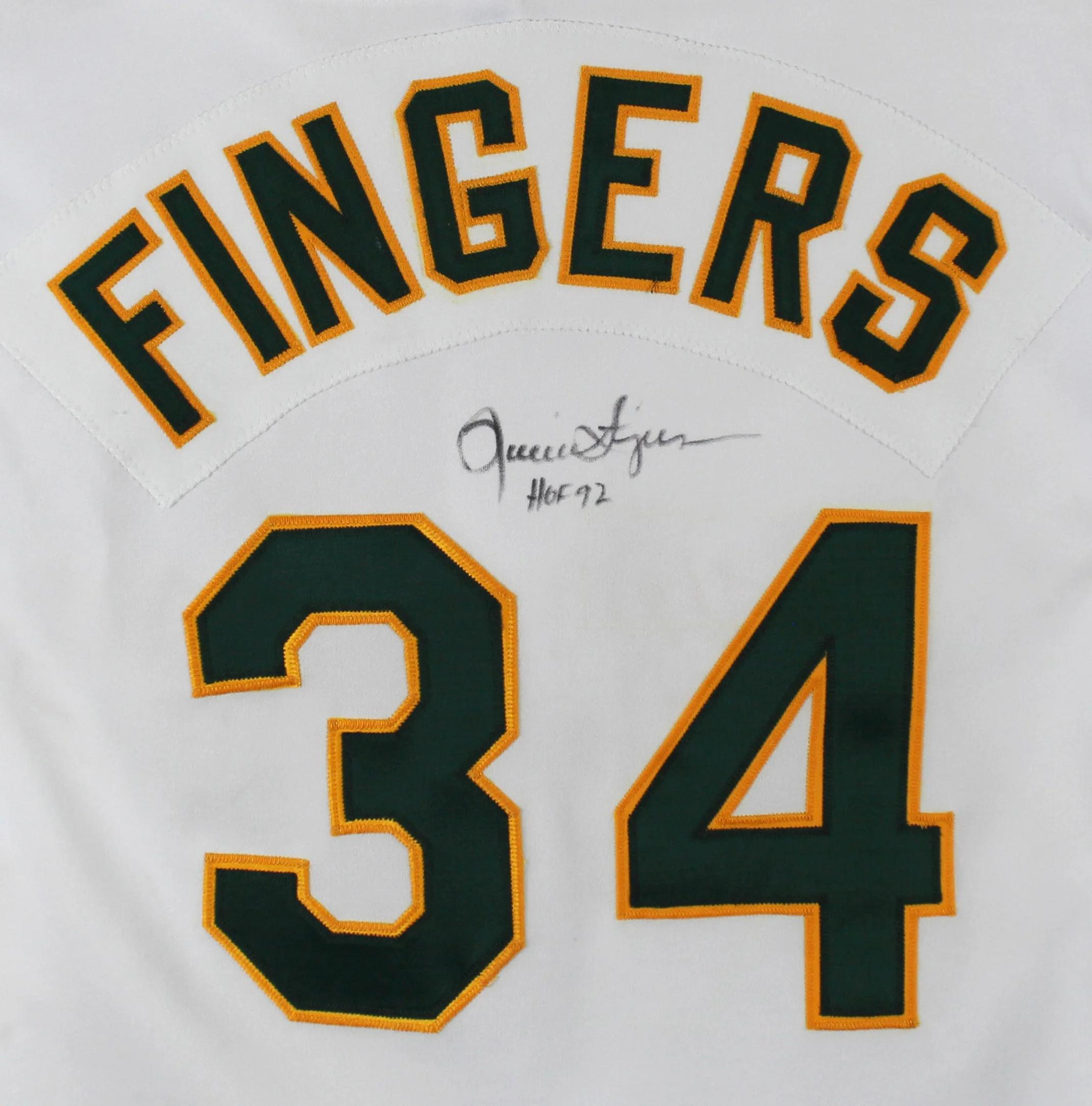 Athletics Rollie Fingers "HOF 92" Signed White Russell Athletic Jersey BAS - Image 3