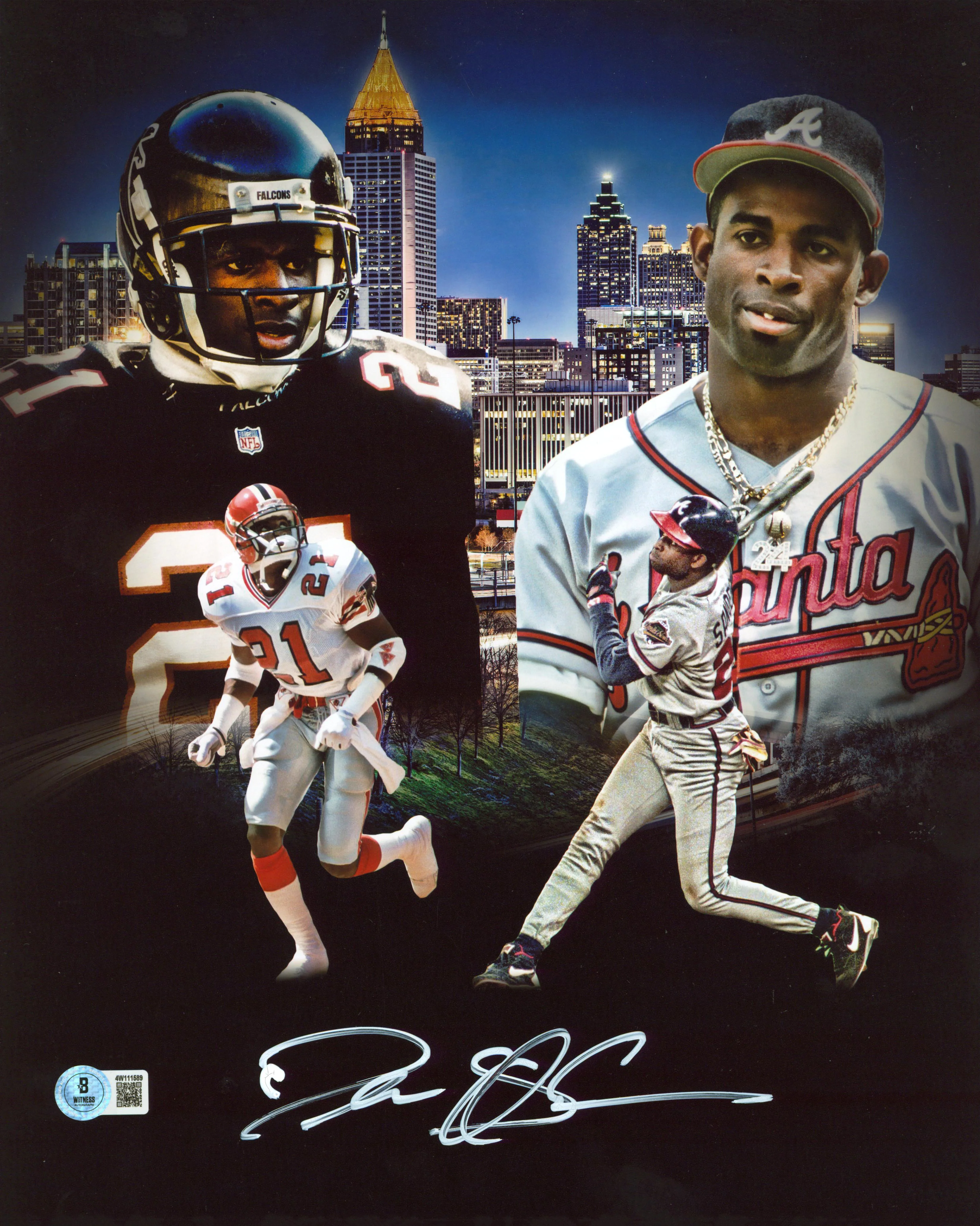 Atlanta Deion Sanders Authentic Signed 11x14 Collage Photo BAS Witnessed 2 - Image 2