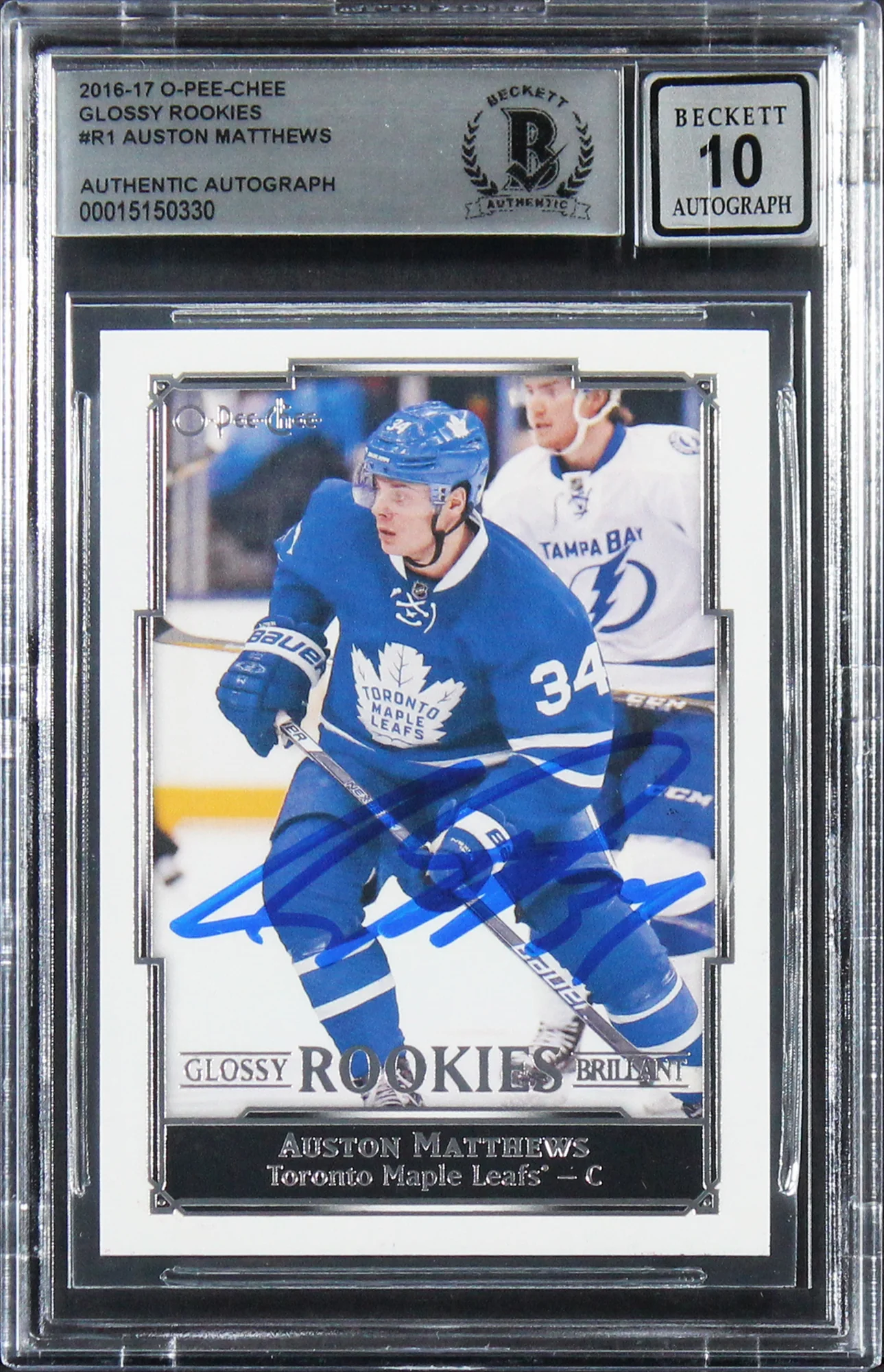 Auston Matthews Signed 2016 O-Pee-Chee Glossy Rookies #R1 Card Auto 10! BAS Slab - Image 2