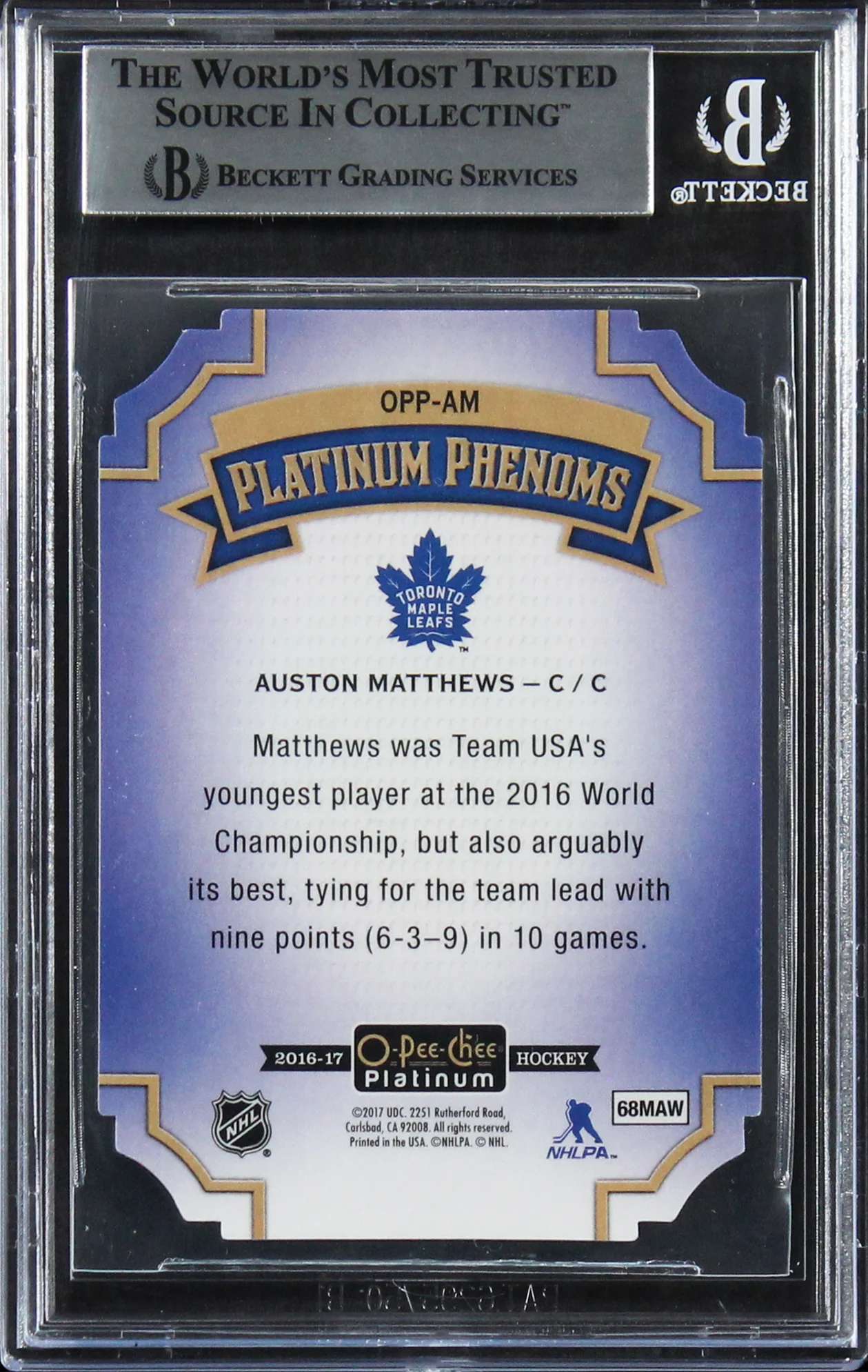 Auston Matthews Signed 2016 O-Pee-Chee Platinum Die Cuts #OPPAM RC Card BAS Slab - Image 3