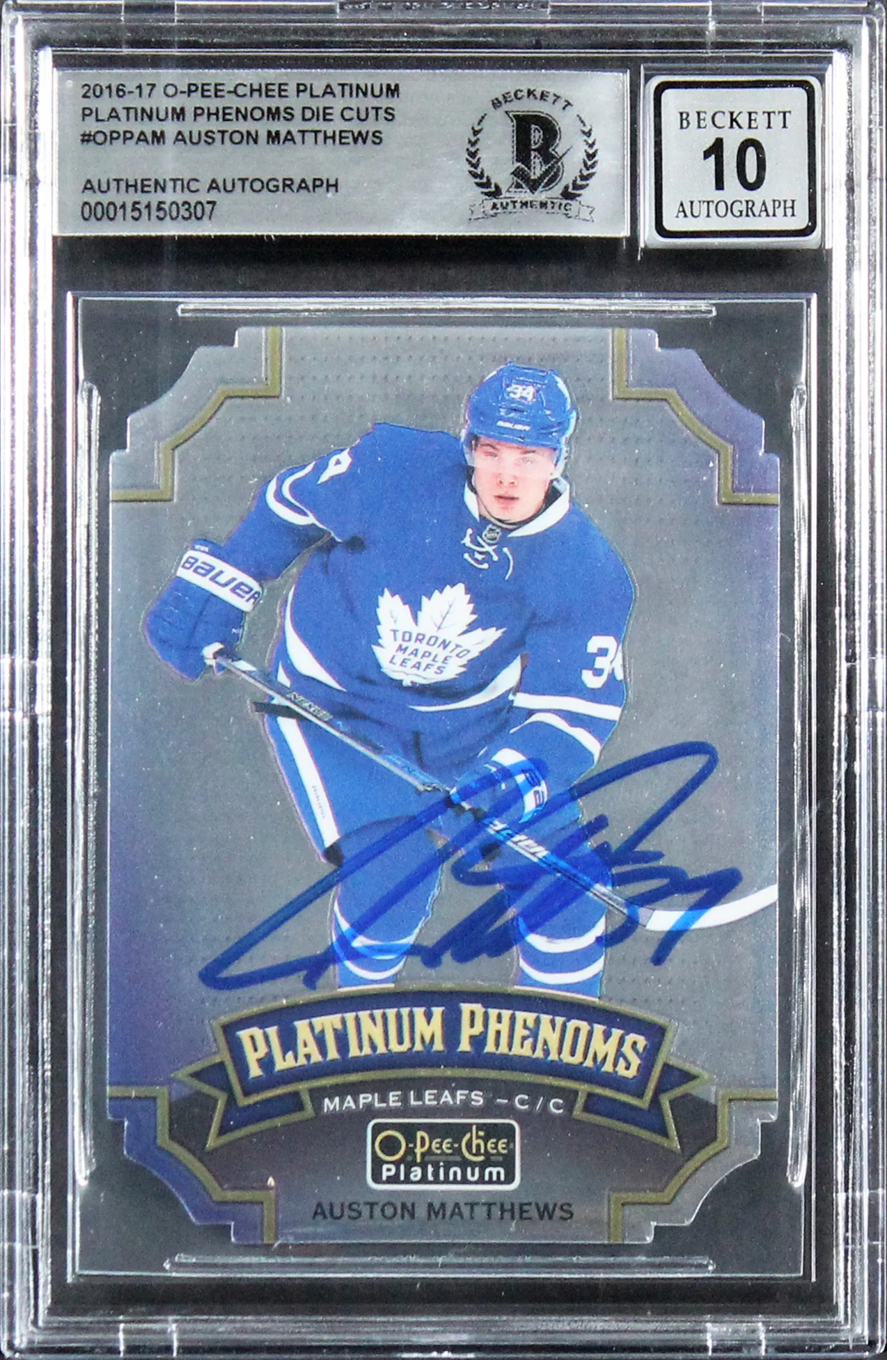 Auston Matthews Signed 2016 OPC Platinum Die Cuts #OPPAM Card Auto 10! BAS Slab