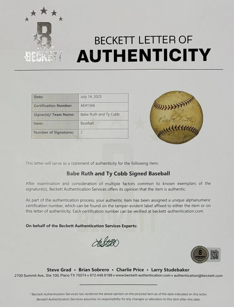 Babe Ruth Ty Cobb Signed Official American League Baseball PSA+BAS LOA - Image 5
