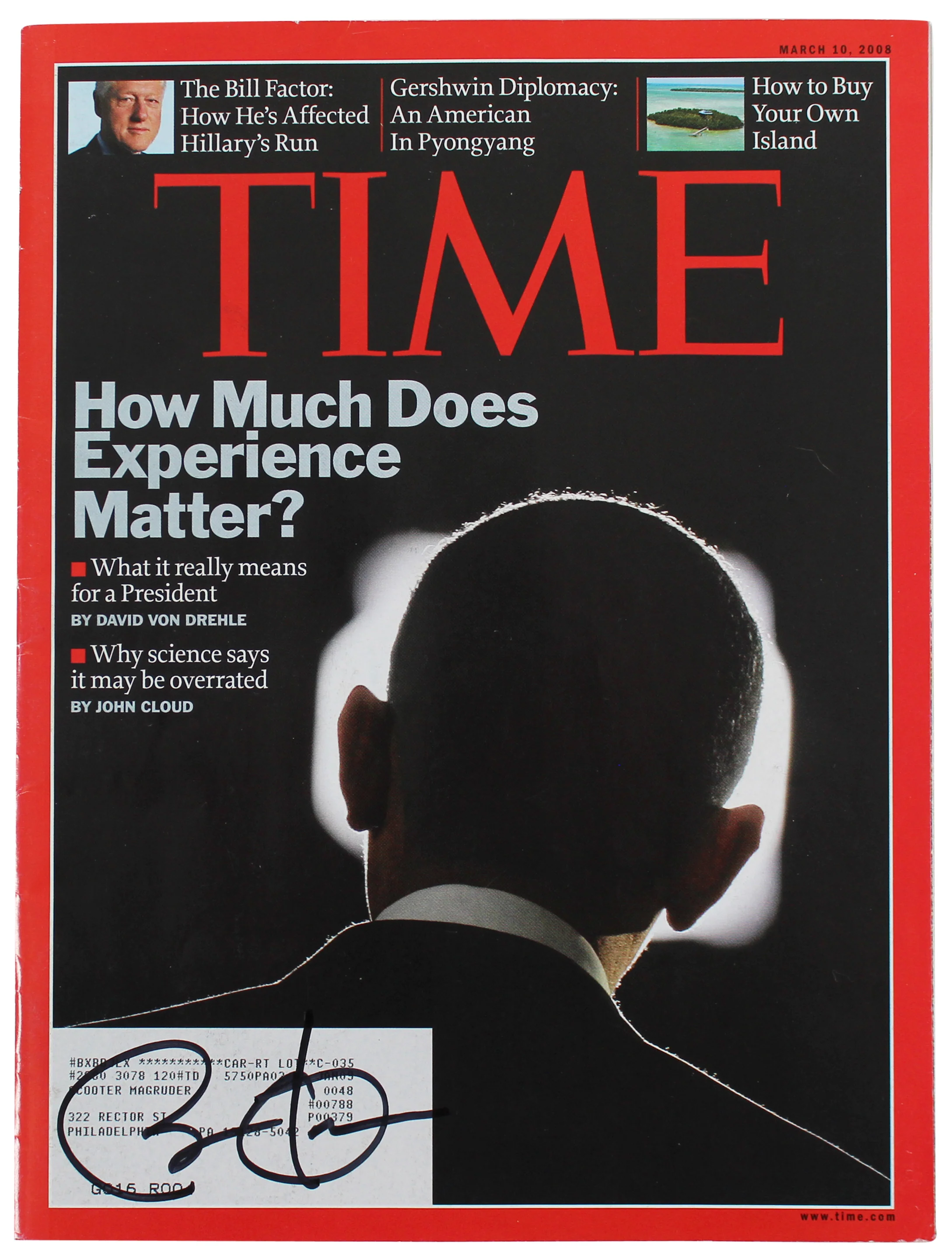 Barack Obama Authentic Signed March 10, 2008 Time Magazine JSA #BB23585 - Image 2