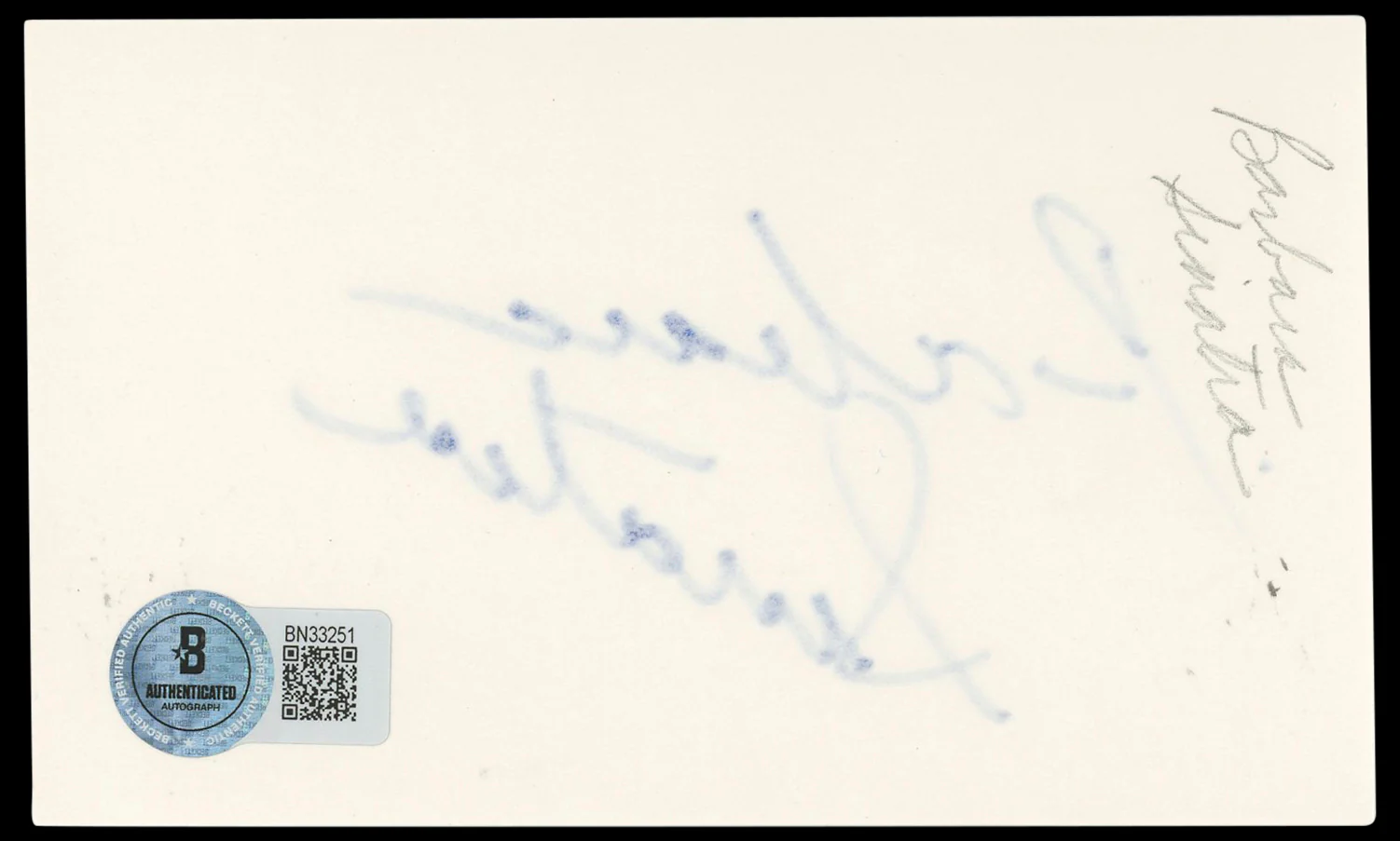 Barbara Sinatra Authentic Signed 3x5 Index Card Autographed BAS #BN33251 - Image 3