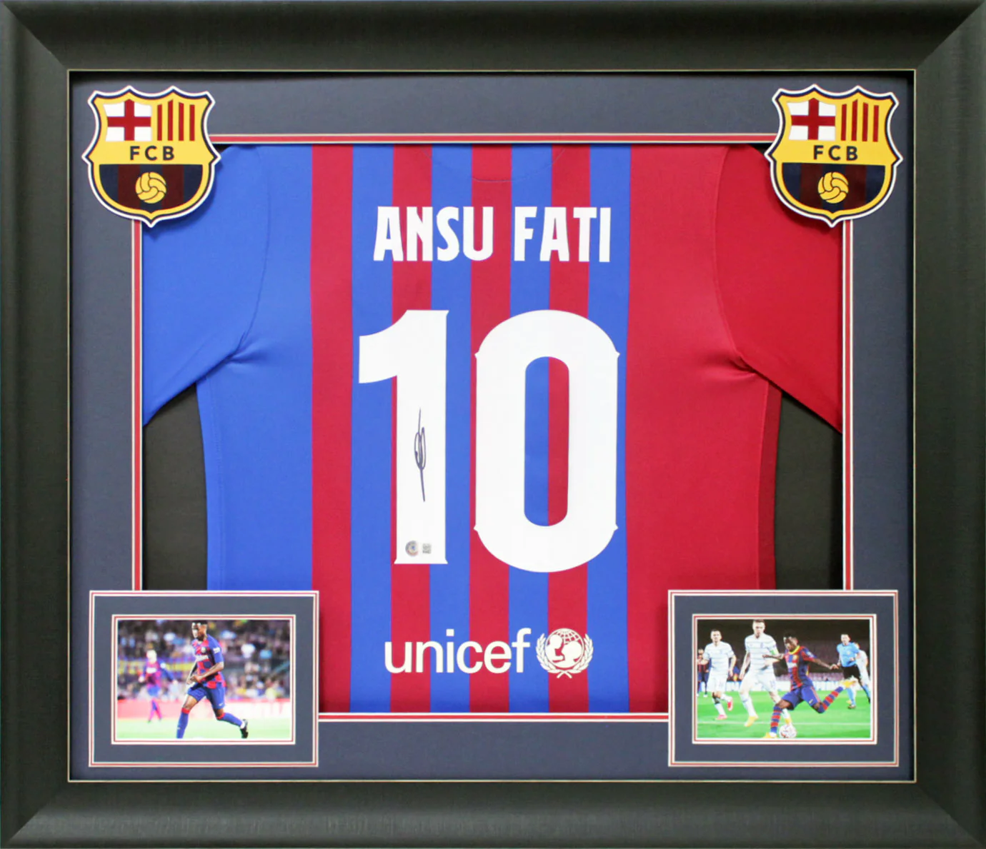 Barcelona Ansu Fati Authentic Signed Blue & Red Nike Framed Jersey BAS - Image 2