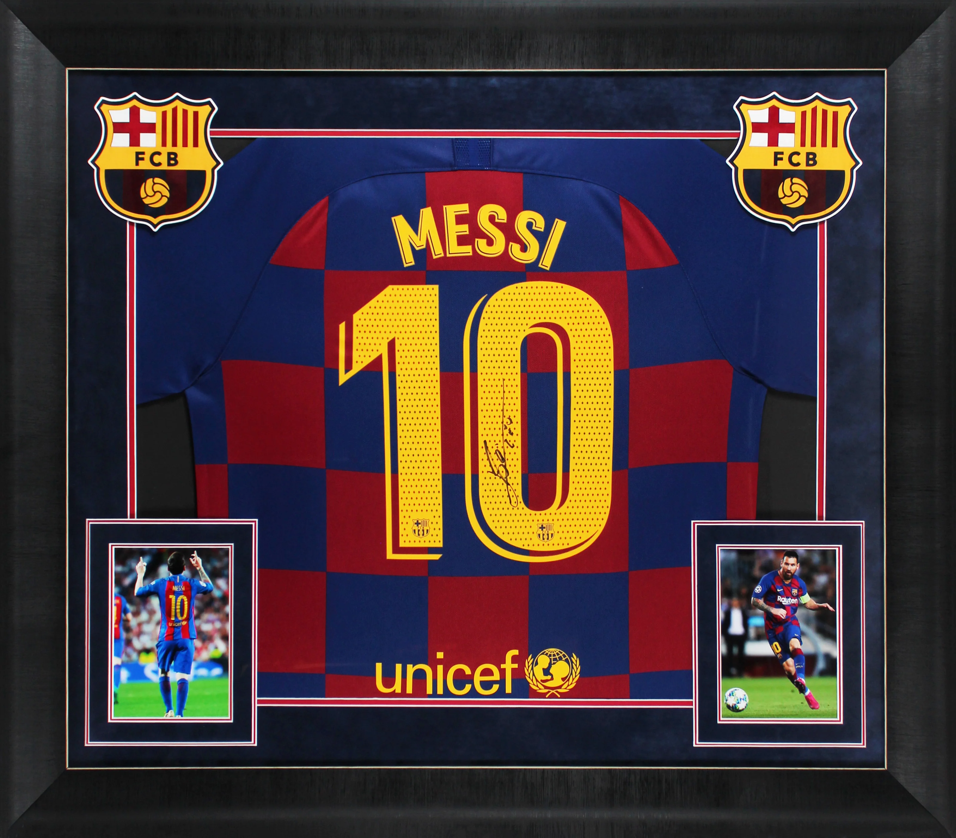 Barcelona FC Lionel Messi Signed Blue & Red Nike Framed Jersey BAS LOA - Image 2