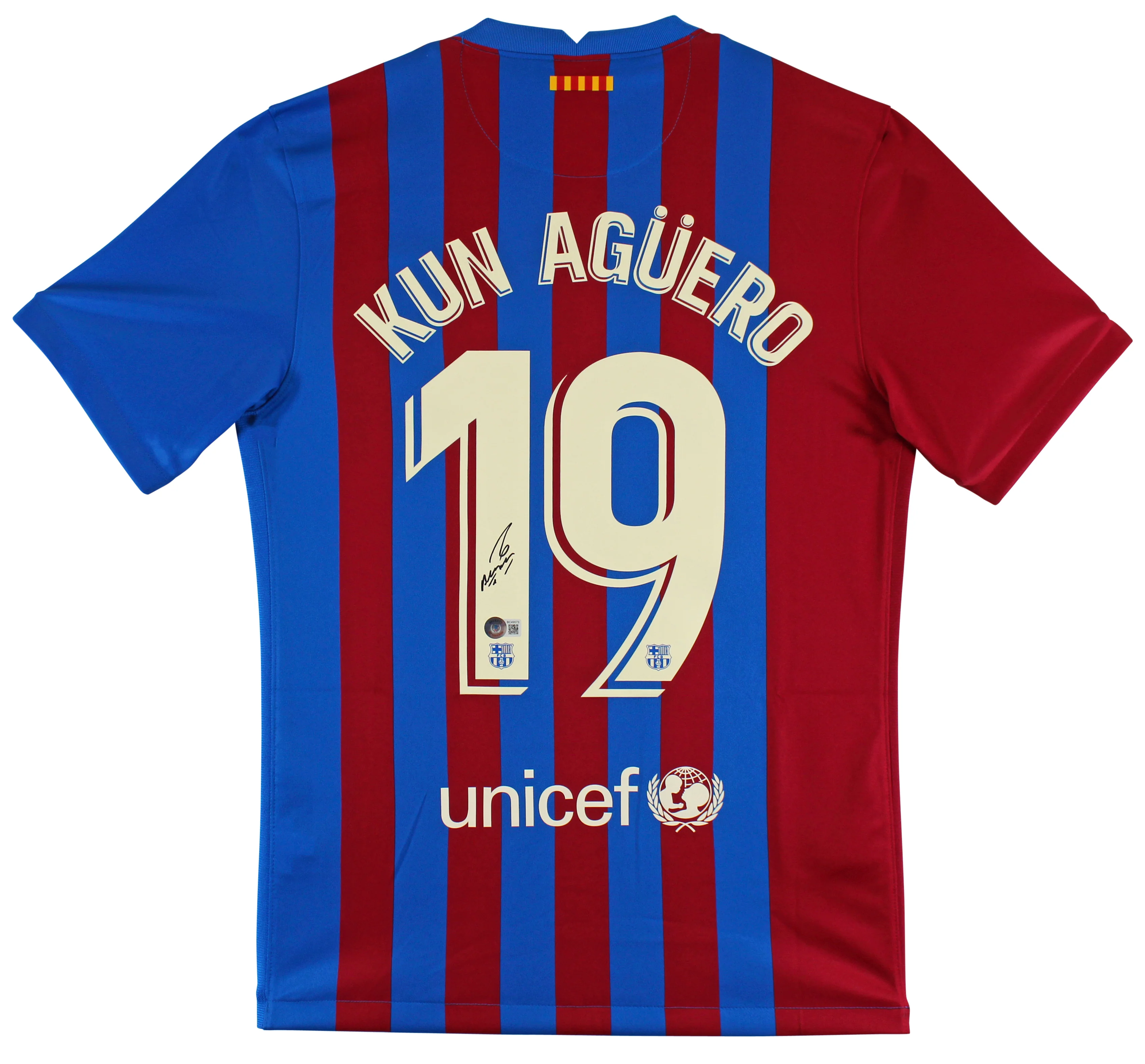 Barcelona Sergio Aguero Authentic Signed Blue & Red Nike Jersey Autographed BAS - Image 2