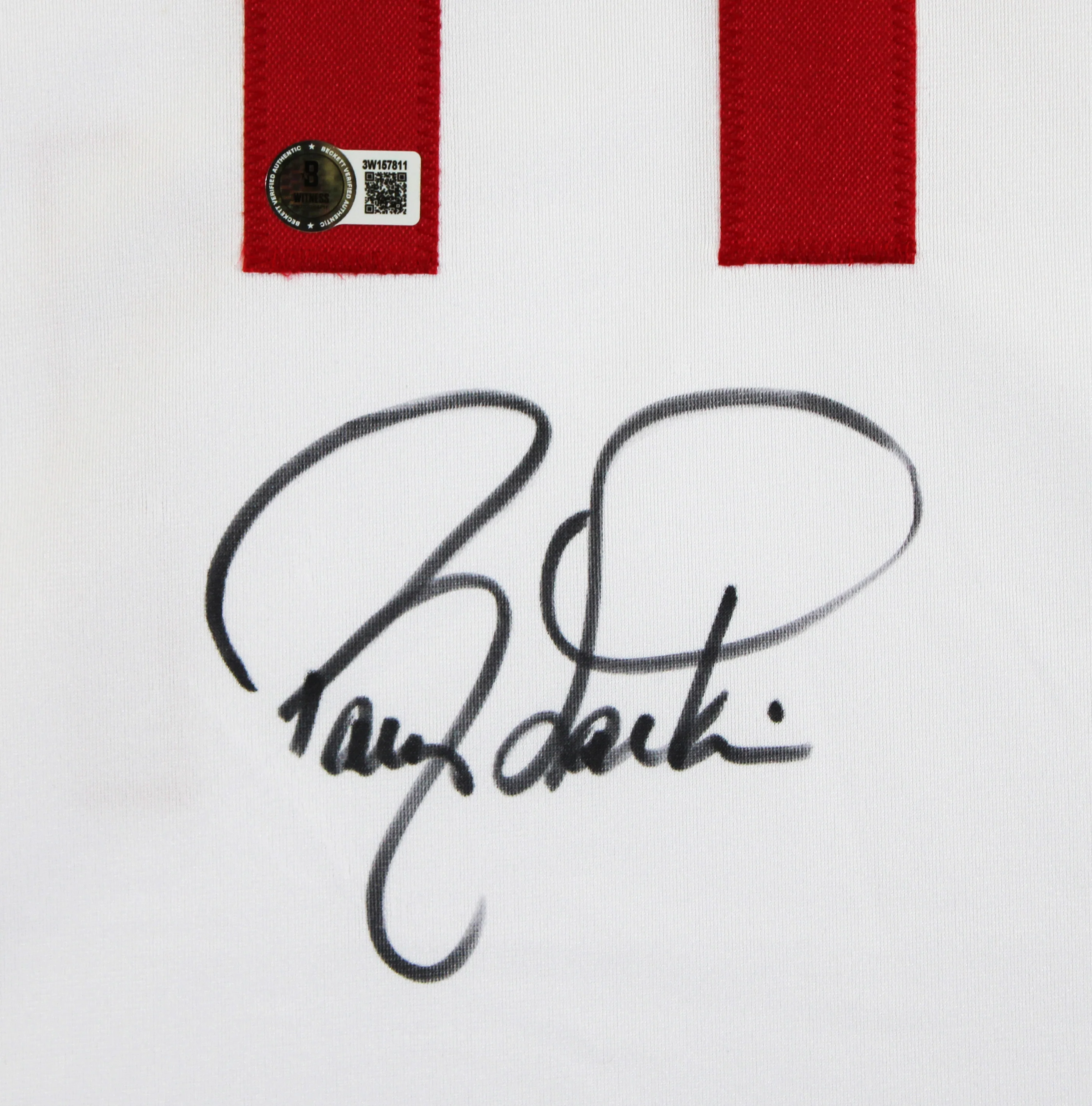 Barry Larkin Authentic Signed White Pro Style Jersey Autographed BAS Witnessed - Image 3