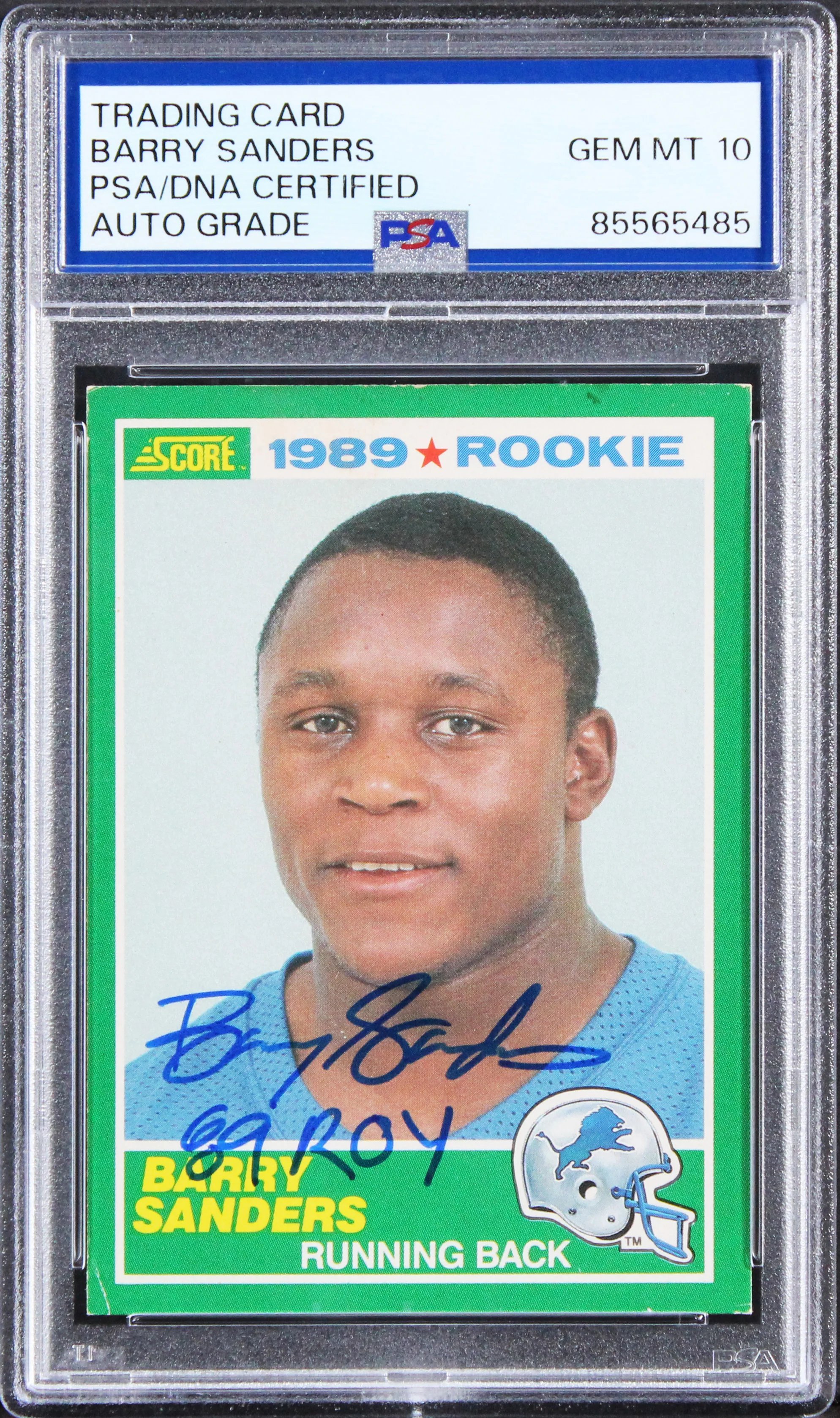 Barry Sanders "89 ROY" Signed 1989 Score #257 RC Card Auto 10! PSA/DNA Slabbed - Image 2