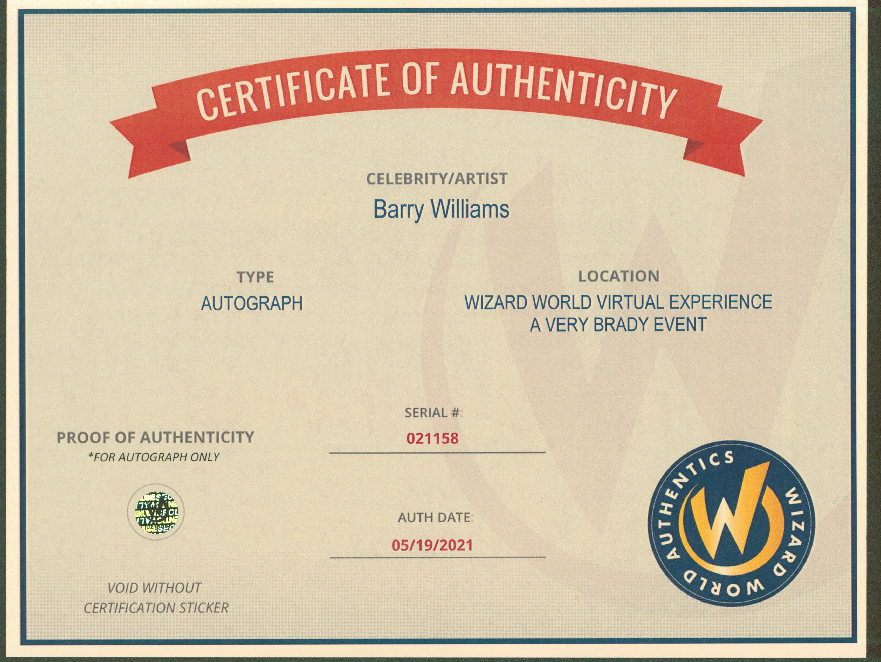Barry Williams The Brady Bunch Authentic Signed 8x10 Photo Wizard World 1 - Image 3