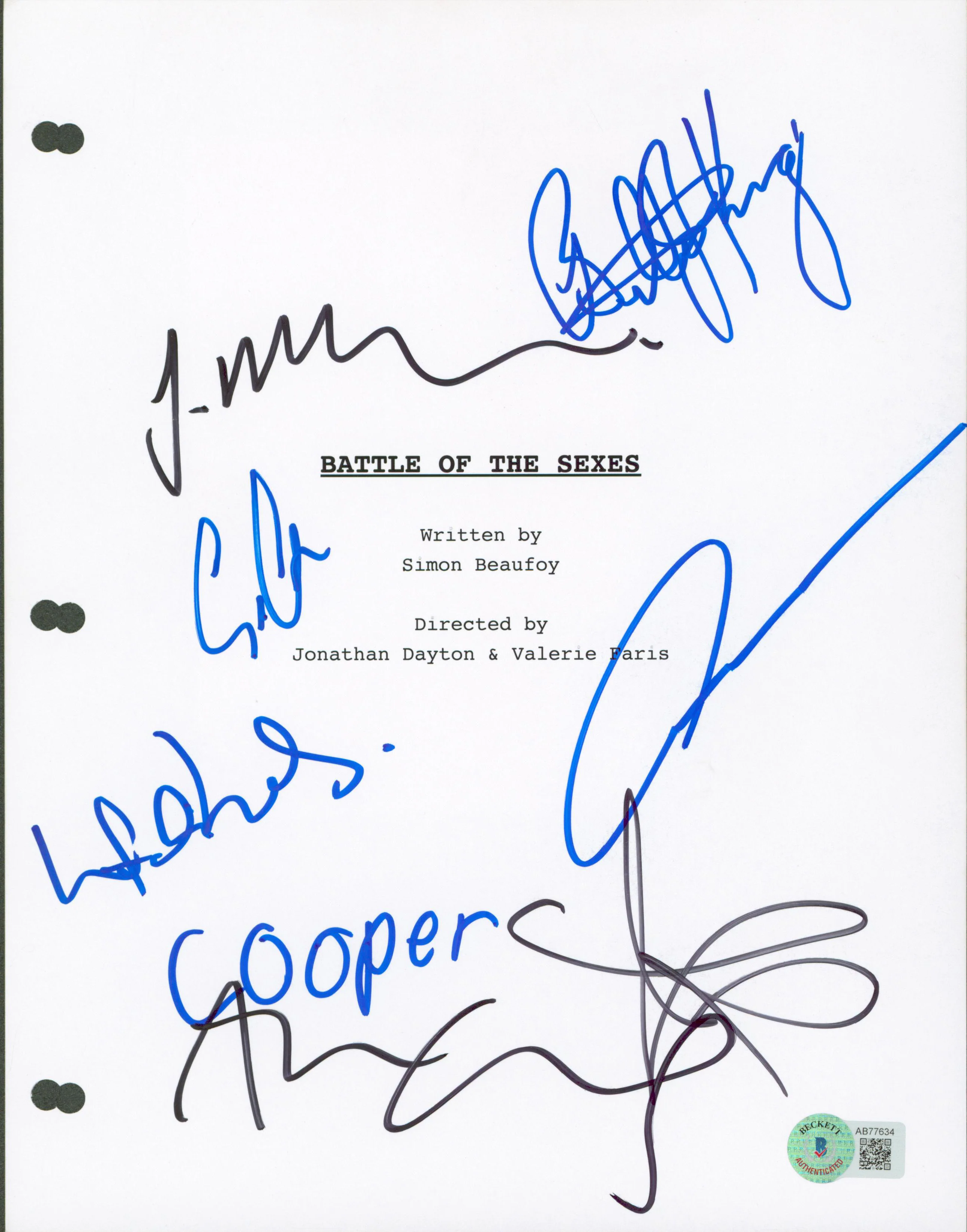 Battle Of The Sexes (8) Riseborough, King +6 Signed Script Cover BAS #AB77634 - Image 2