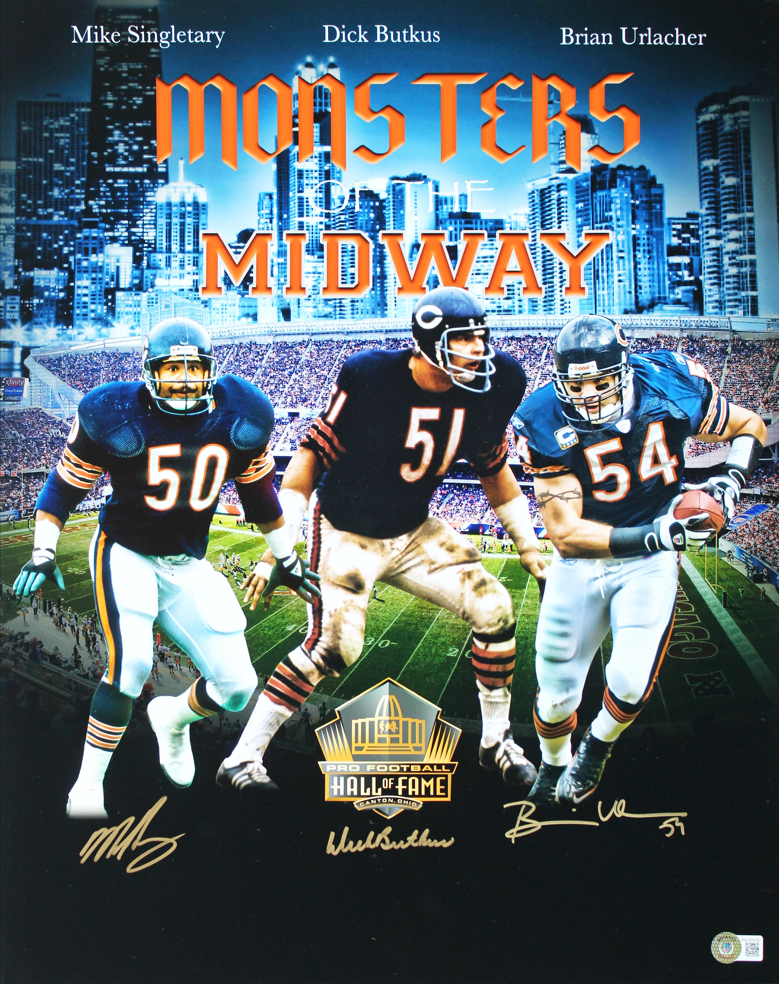 Bears (3) Butkus, Singletary & Urlacher Authentic Signed 16x20 Photo BAS Witness - Image 2
