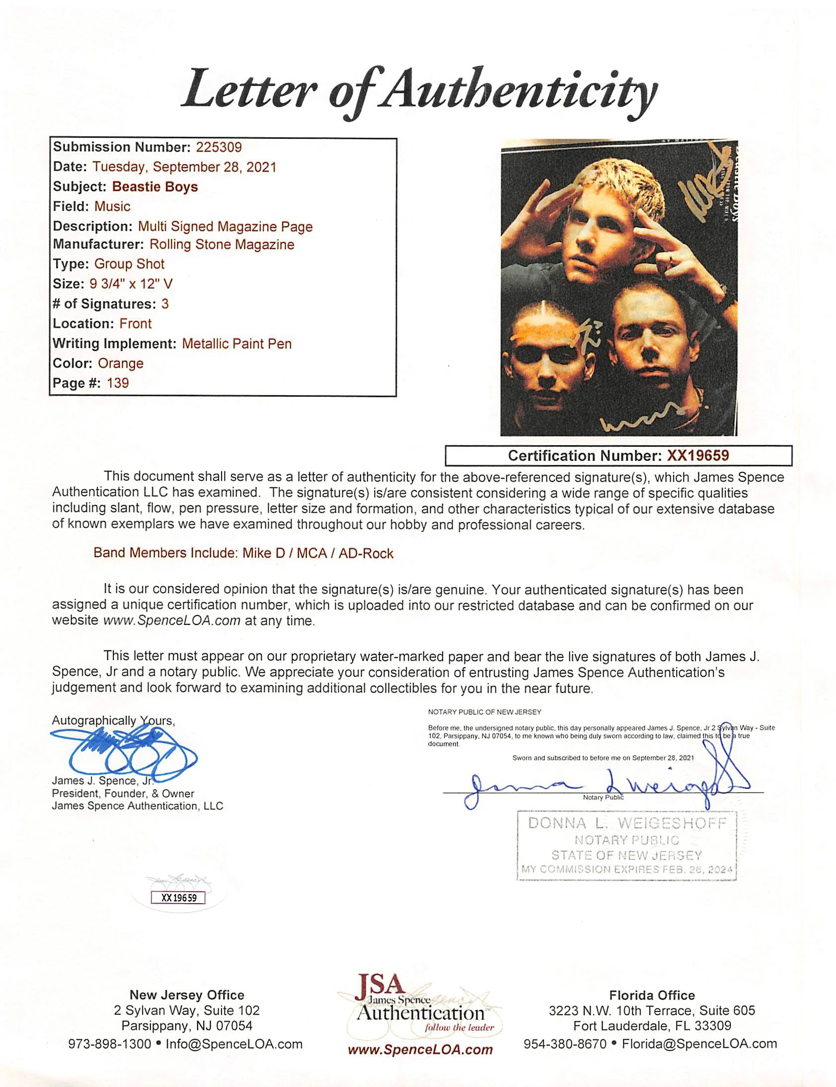 Beastie Boys Ad-Rock, MCA, and Mike D Signed 9.75x12 Magazine Page JSA #XX19659 - Image 4