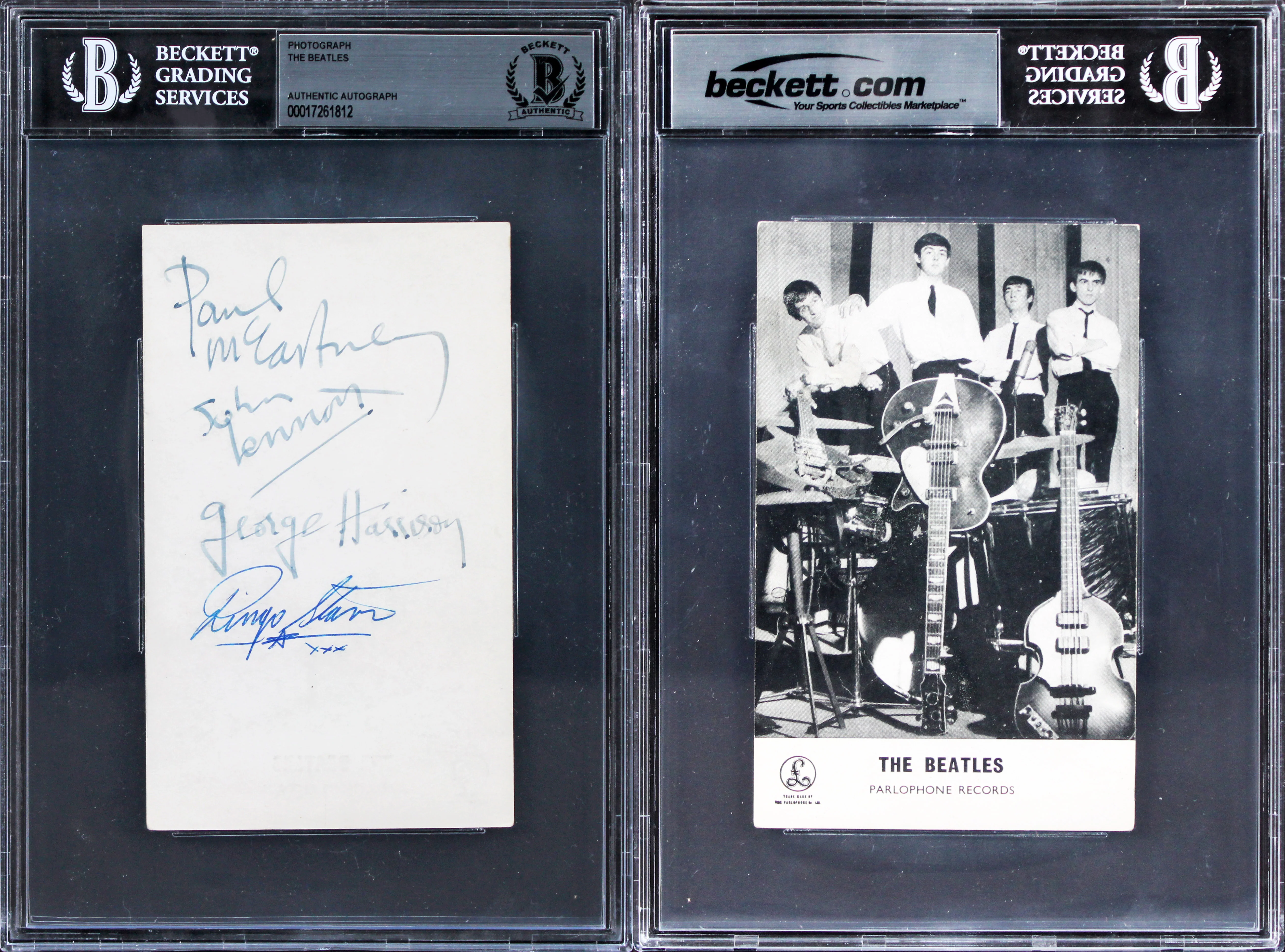 Beatles (4) Lennon, McCartney, Harrison & Starr Signed 3.5x5.75 Photo BAS Slab - Image 2