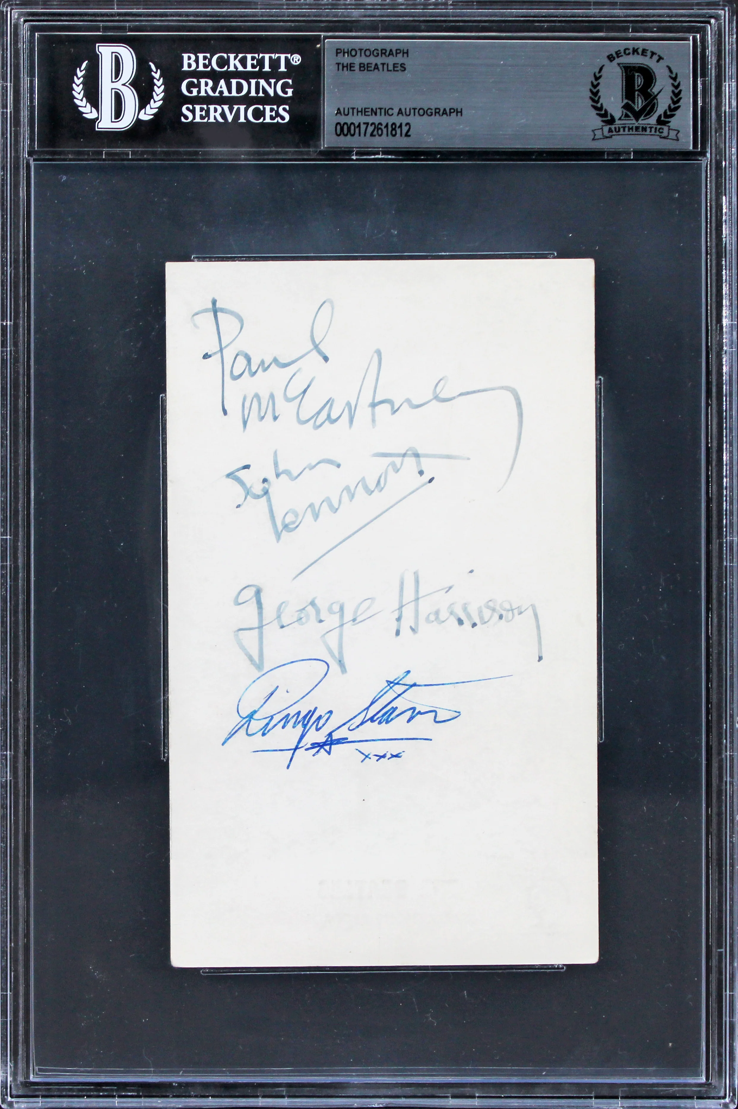 Beatles (4) Lennon, McCartney, Harrison & Starr Signed 3.5x5.75 Photo BAS Slab - Image 3
