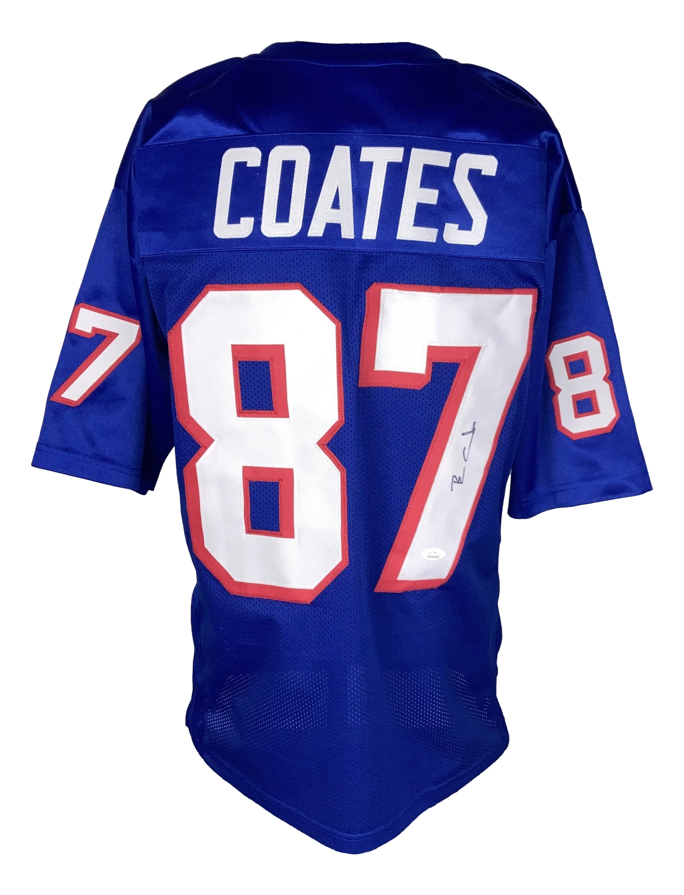 Ben Coates New England Signed Blue Football Jersey JSA Hologram